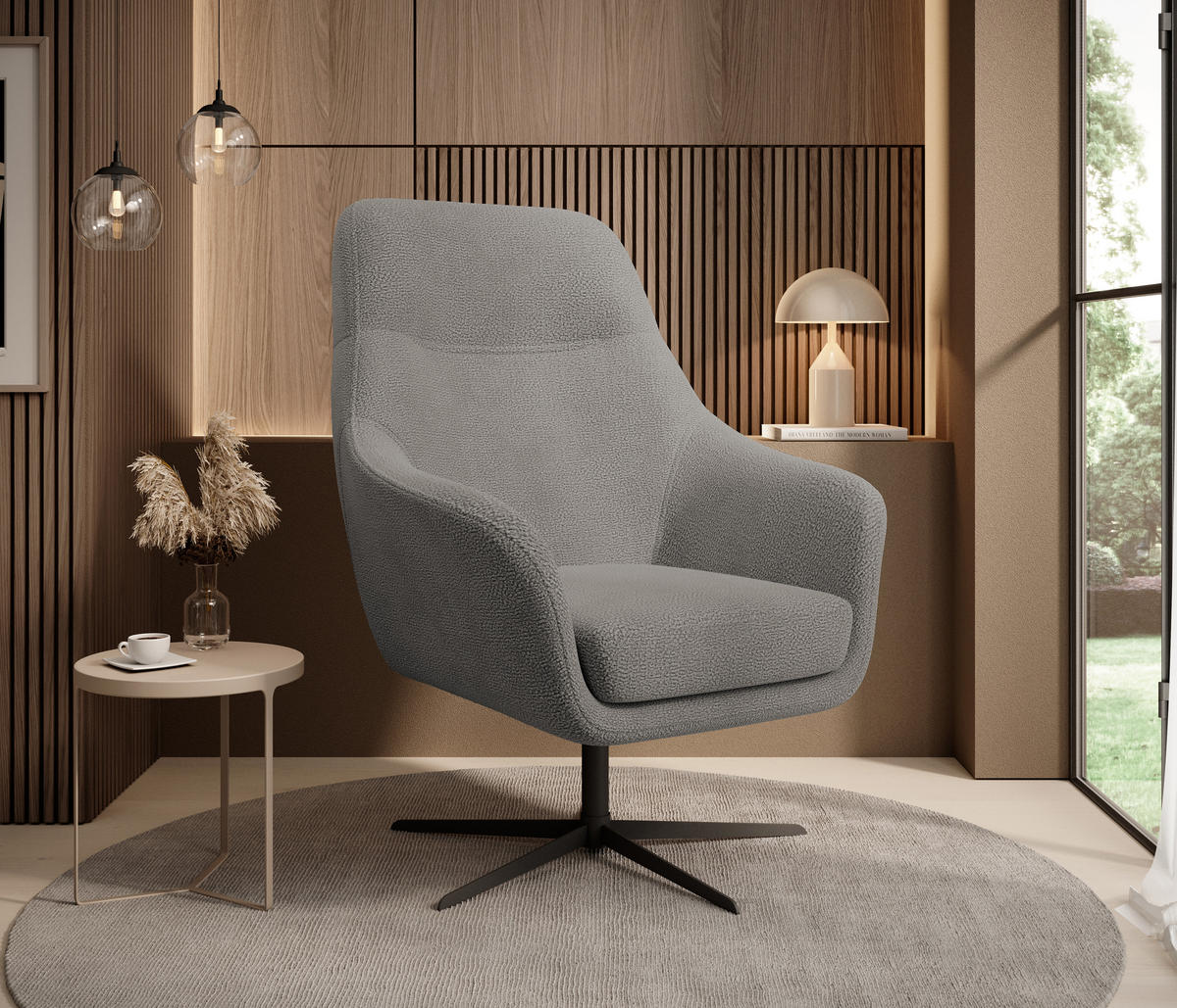 RELAXSESSEL Collection Drehstuhl CUBO – komfortabel, drehbar, modernes Design, 76x97x76 cm, Farbe - Schwarz/Grau, Holz/Textil (76/97/76cm) - DomoHome