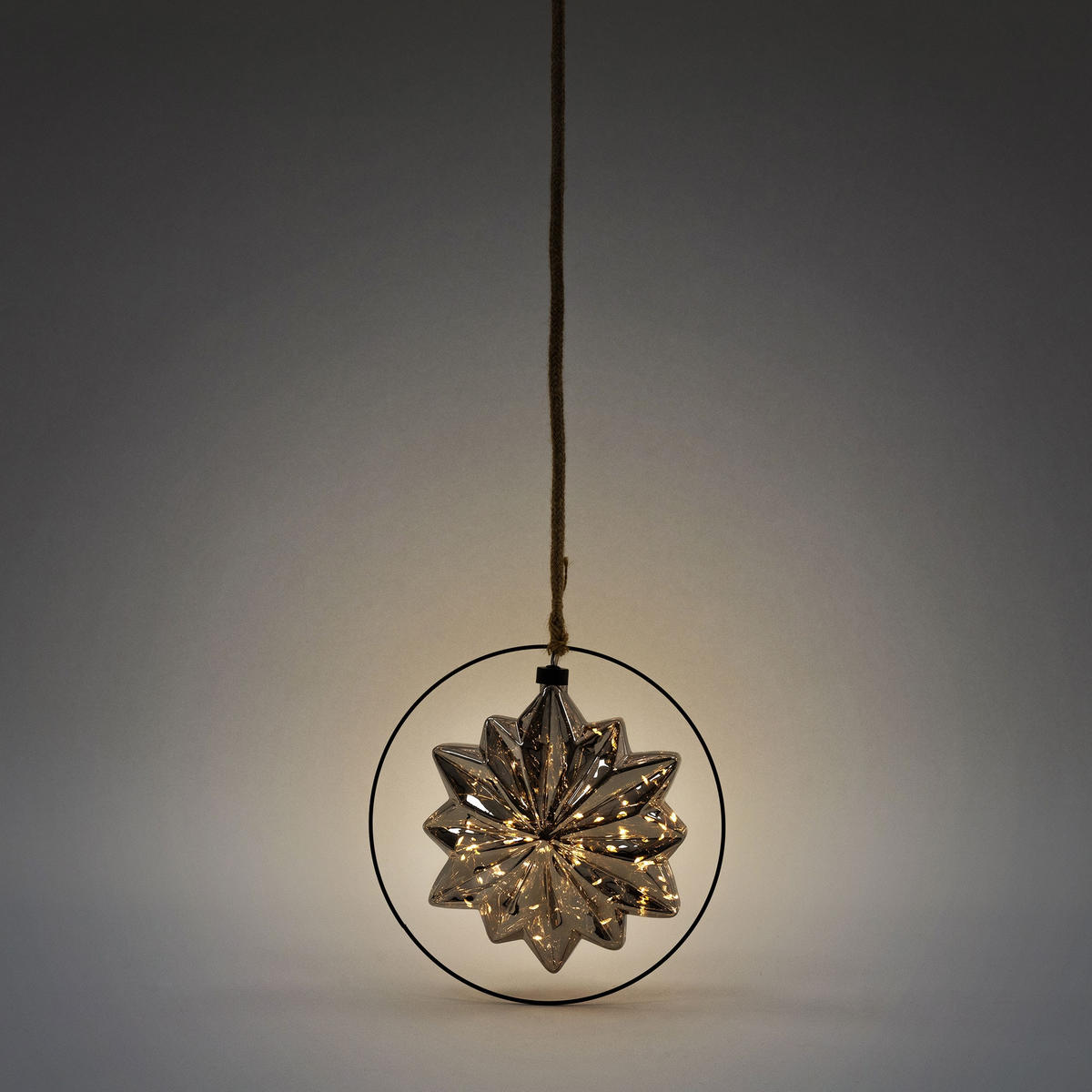 LED-WEIHNACHTSSTERN Ø18cm 40LED Warmweiß Grau 80cm Seil/Metallring - Grau, Metall (2/105/25cm) - ECD-Germany