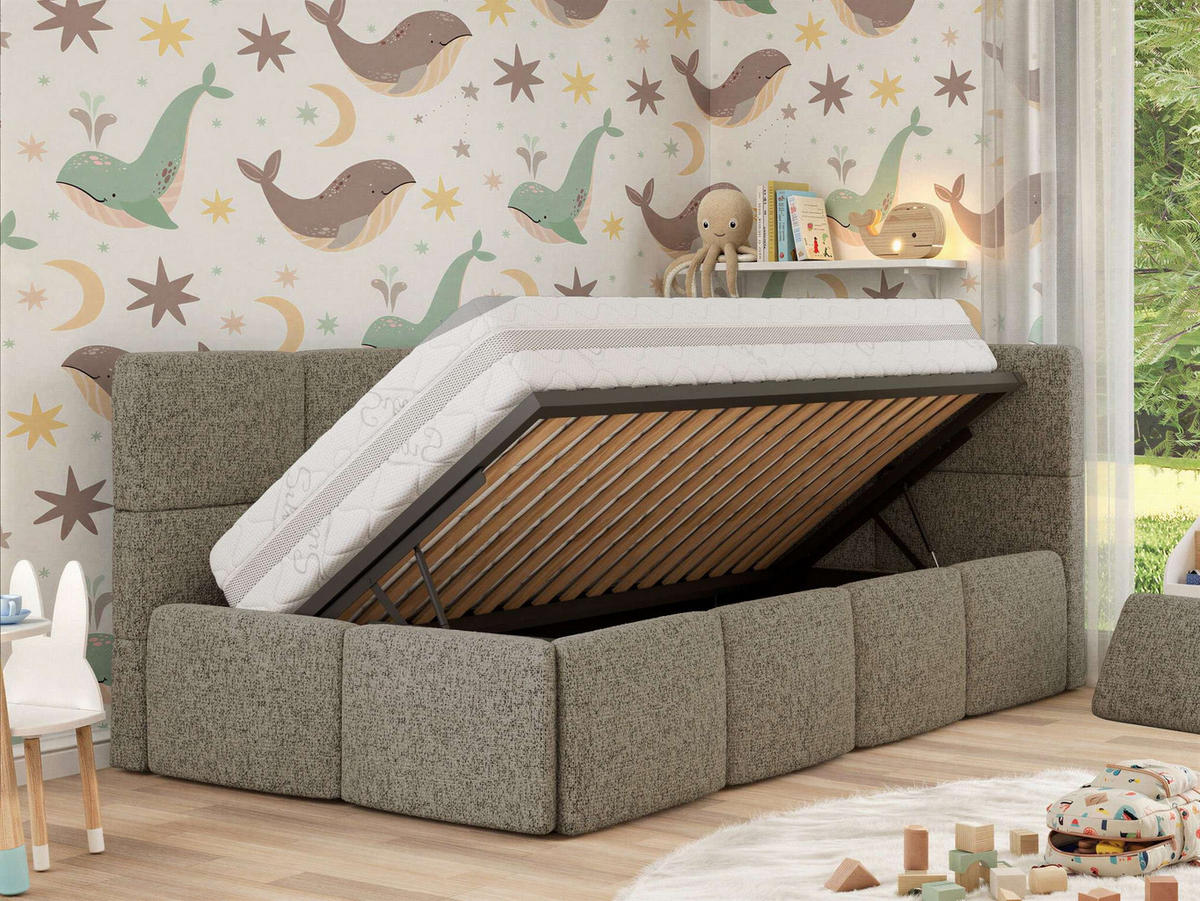 DĚTSKÁ POSTEL ARVO ALTA 90/200 - Světle hnědý Strukturovaná látka - Pravá - světle hnědá, textil (90/200cm) - MKS