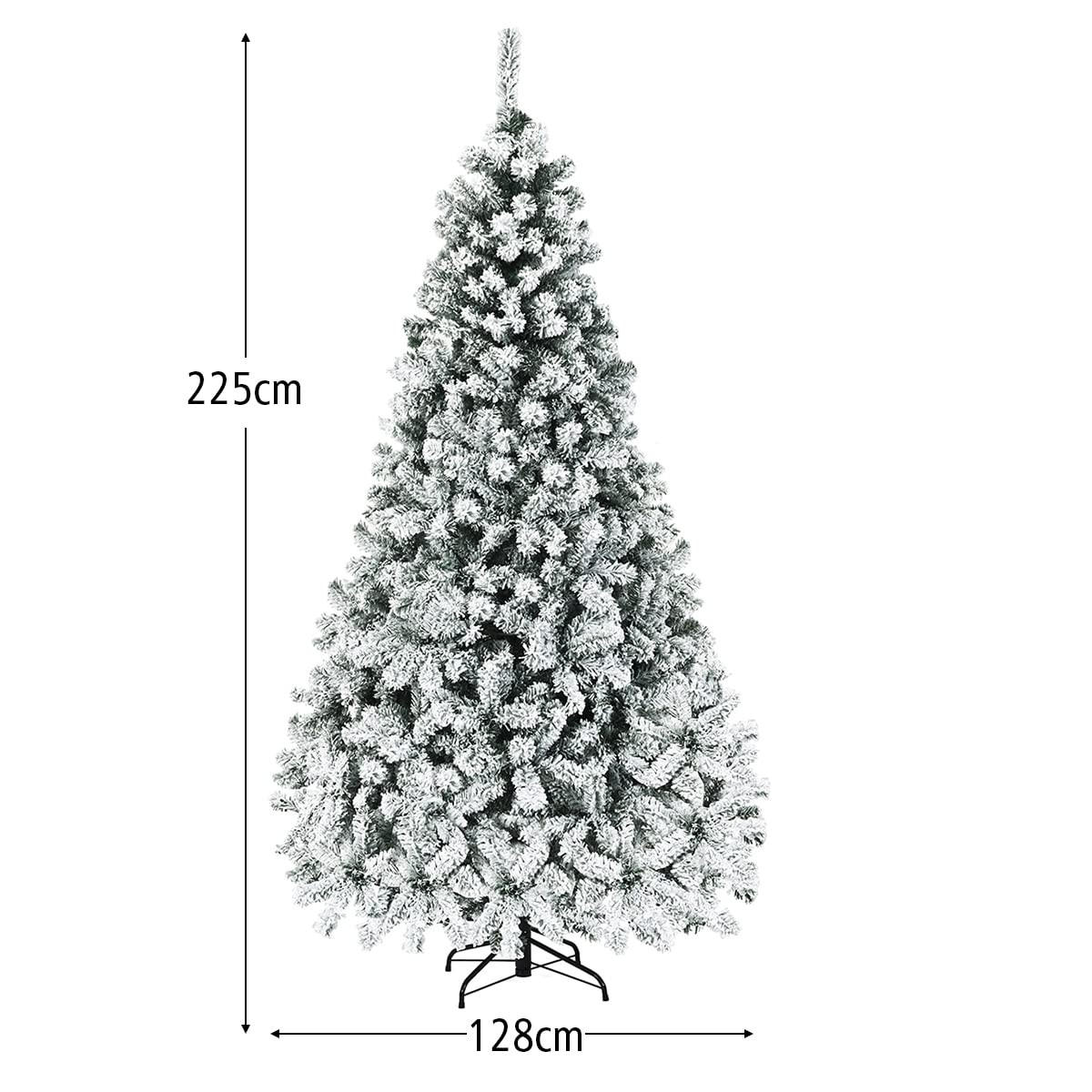 WEIHNACHTSBAUM mit Schnee und warmweissen LED-Lichtern 225cm Weiß - Weiß, Metall (225cm) - COSTWAY