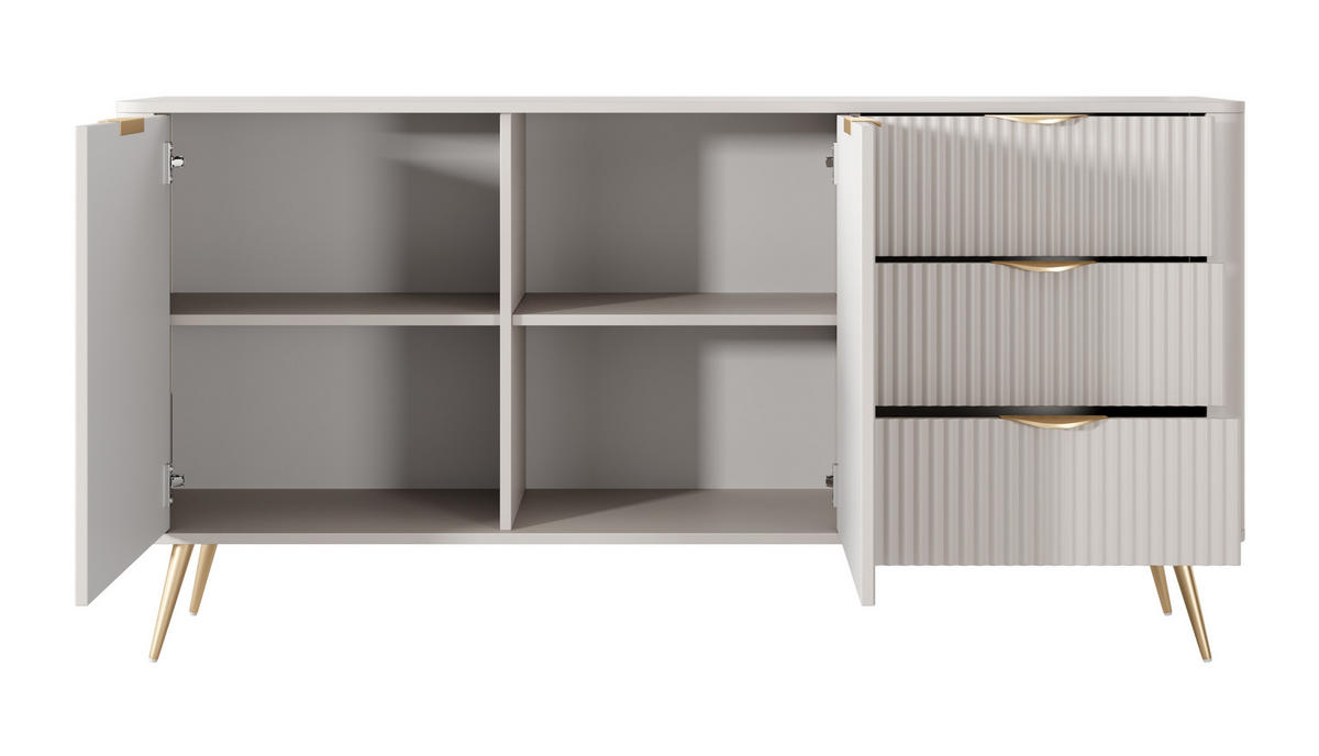 SIDEBOARD Vespasia 2T 3S Beige 163,2/81,2/38 cm – Geriffelten Fronten - Beige/Goldfarben, Holzwerkstoff/Metall (163.2/81.2/38cm) - AX Living