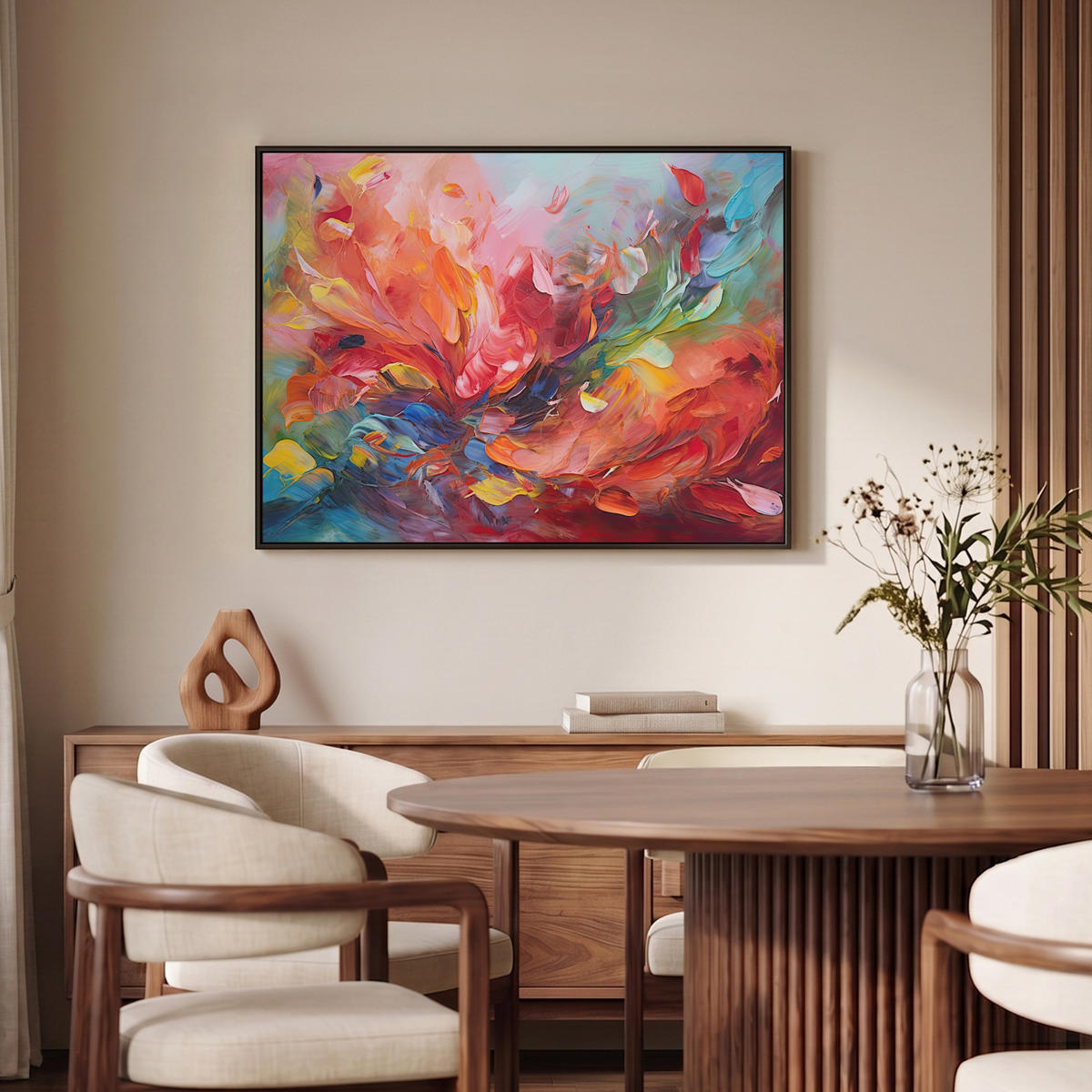 LEINWAND Bilder mit Rahmen - Ölgemälde - Kunst - Abstrakt - Farbenfroh - 100x70 - Altrosa, Textil (100/70cm) - MuchoWow