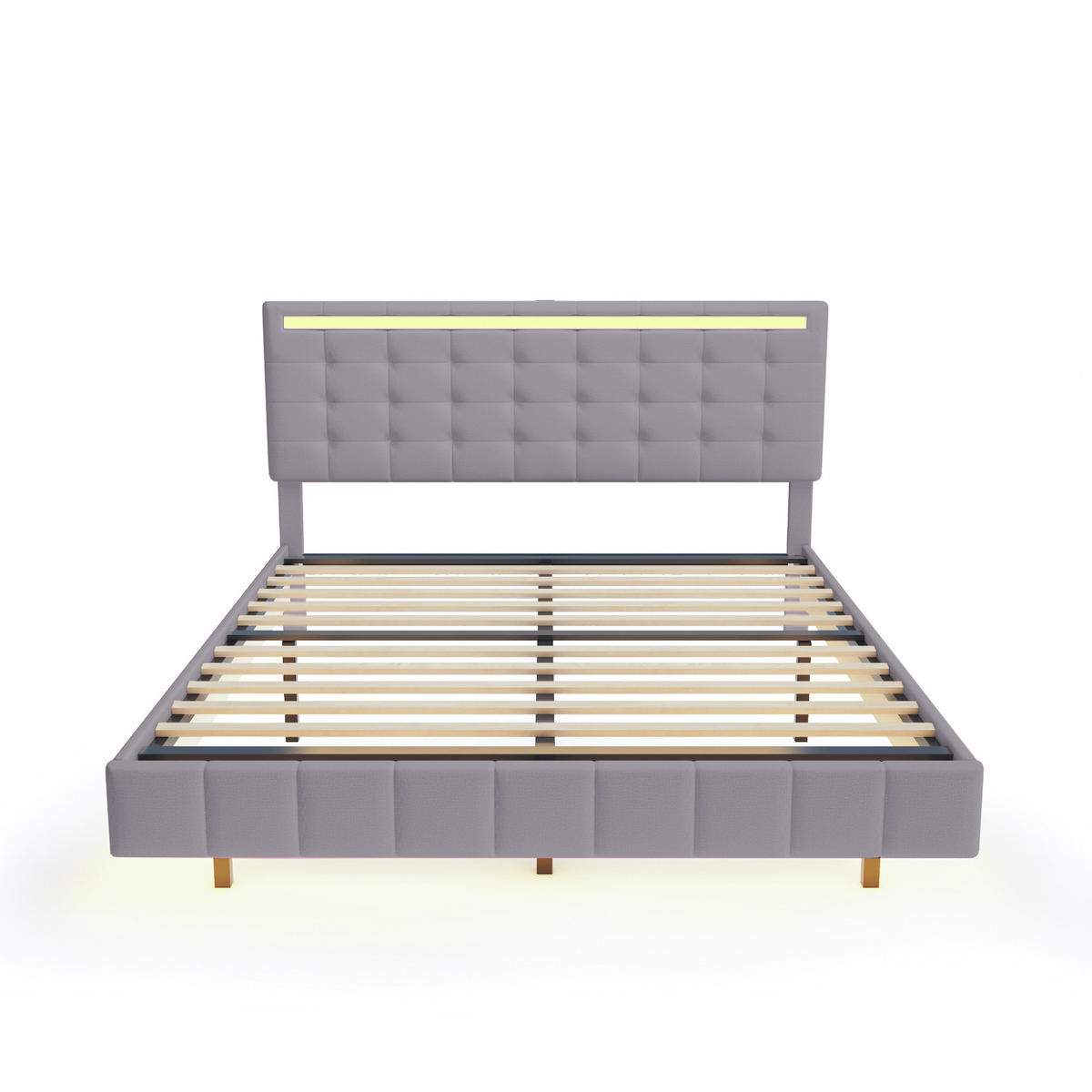 POLSTERBETT 160/200 cm grau mit LED-Beleuchtung und Kopfteil-Design - Grau, Textil (160/200cm) - OKWISH