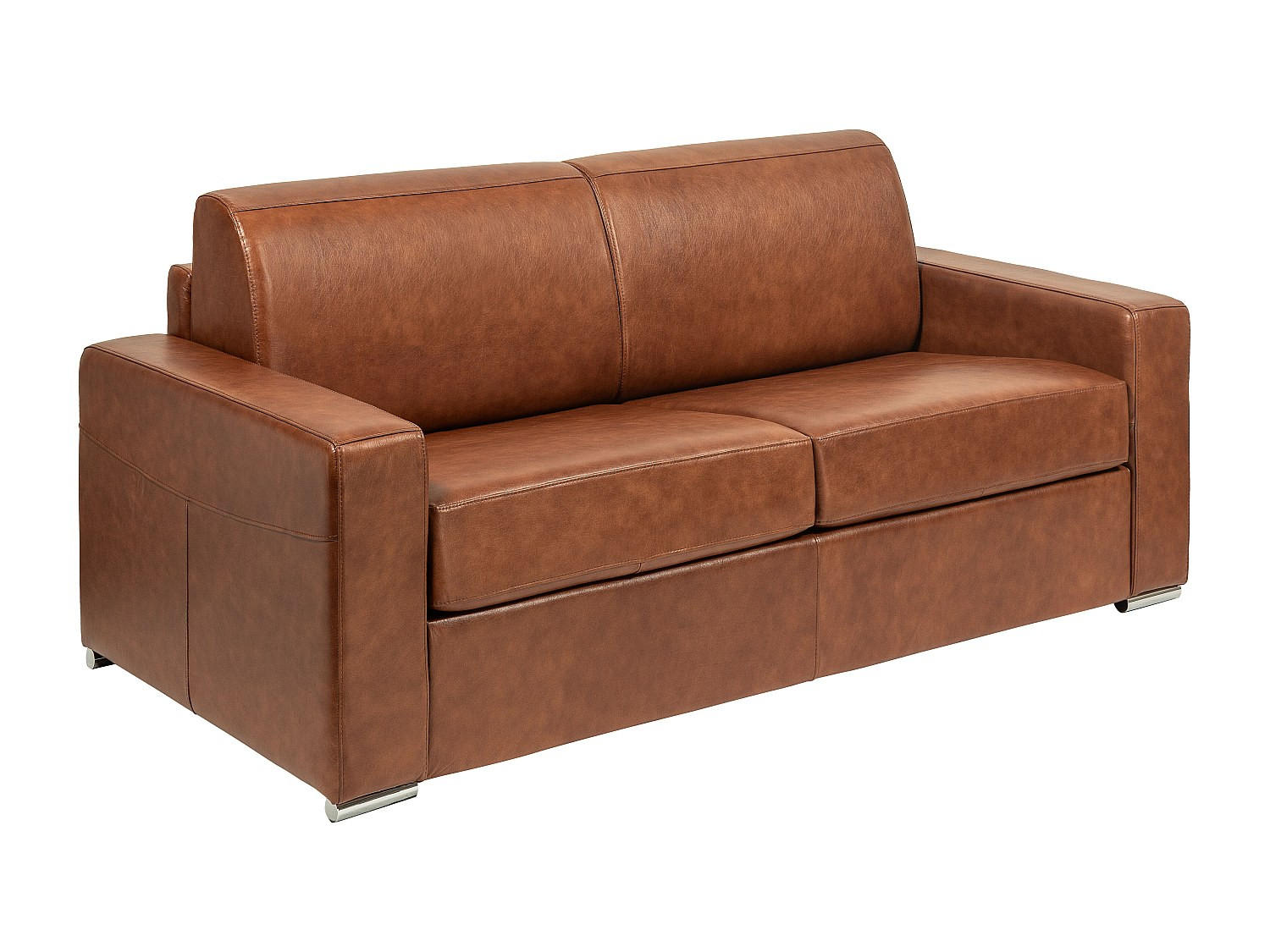 SCHLAFSOFA mit Matratze 3-Sitzer - Liegefläche 140 cm - Matratze 18 cm - Büffelleder - Vintage Caramel - CALITO - Braun, Leder (194/97/223cm) - Vente-Unique