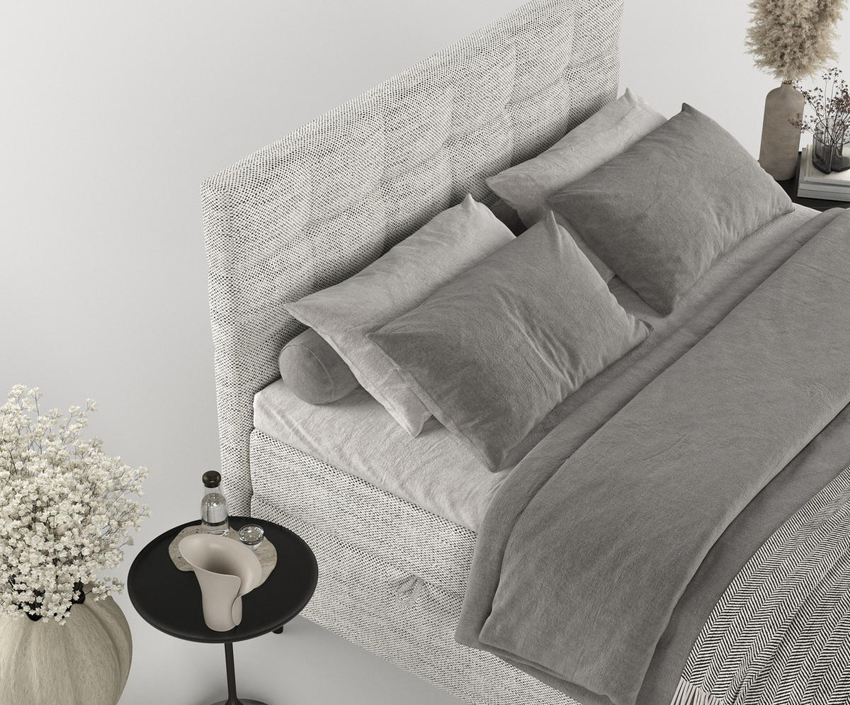 BOXBETT Urbaneo Hellgrau 180/200 cm mit Taschenmatratze und Topper - Hellgrau/Schwarz, Holz/Holzwerkstoff (180/200cm) - Maison de Reve