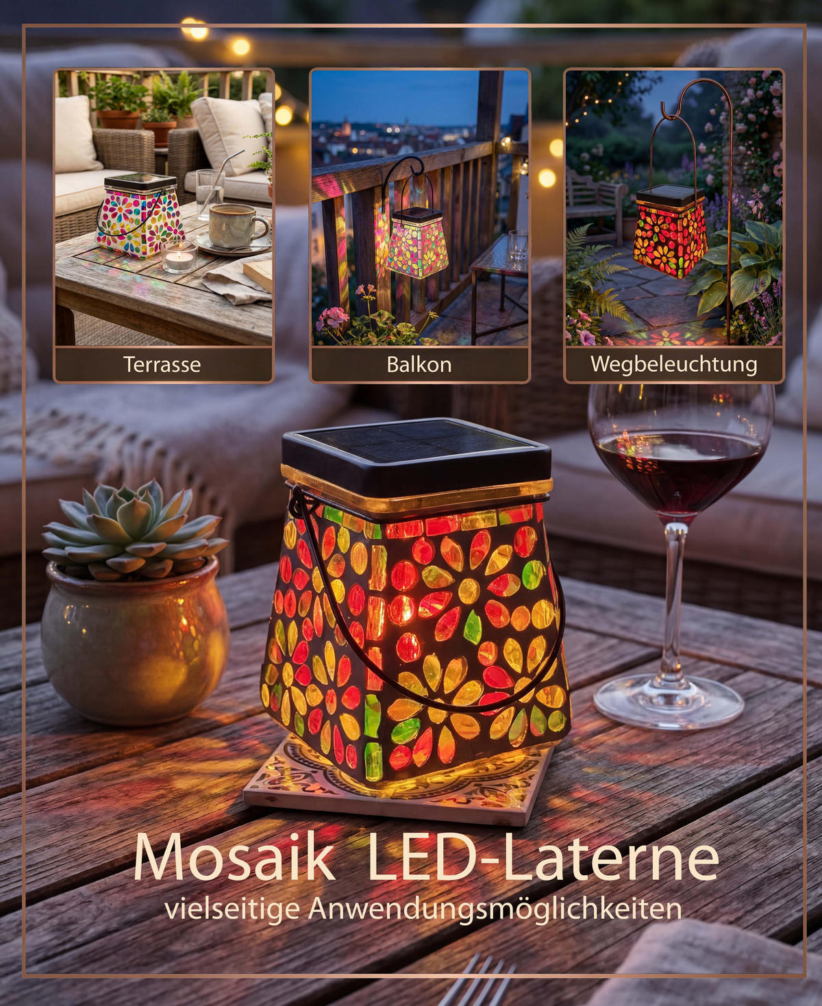 LED-SOLAR-MOSAIK-HÄNGELEUCHTE mit Dämmerungssensor Glas Ø14x43cm - Weiß, Glas (14/14/43cm) - Northpoint