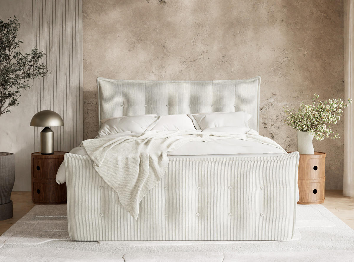 BOXSPRINGBETT Fatu 160/200 cm, in Creme, Bettkasten, Matratze, Topper - Creme/Schwarz, Holz/Holzwerkstoff (160/200cm) - Maison de Reve