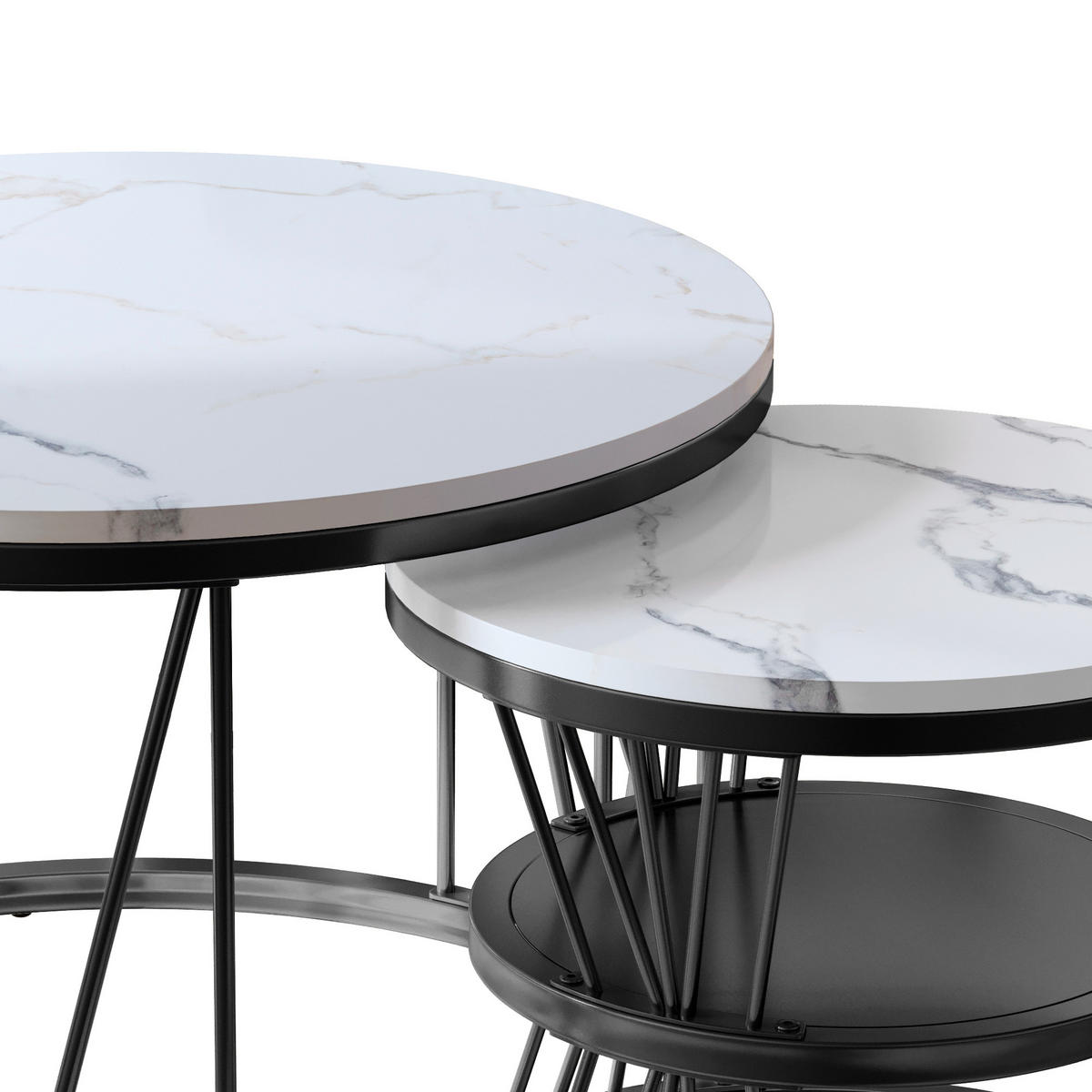 COUCHTISCH 2er Set Beistelltisch Rund, Schwarz - Schwarz, Metall (70/70/45cm)