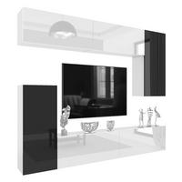 WOHNWAND Milano 8, Weiß/Schwarz Hochglanz, 250 cm, Grifflos - Weiß, Holz (250/115/36cm) - B BELINI GROUP