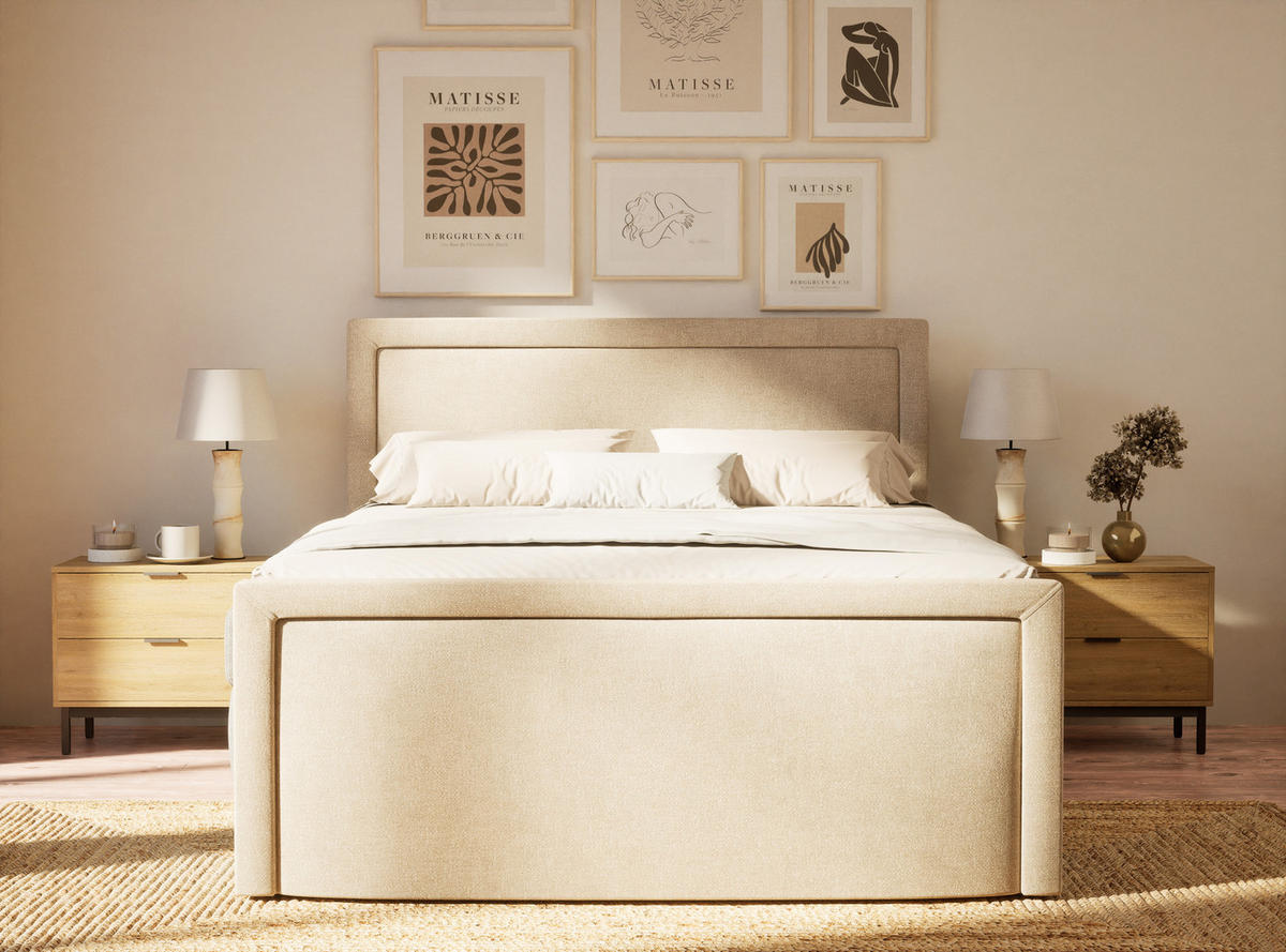 BOXSPRINGBETT Fresco 200/200 cm, in Beige, Bettkasten, Matratze, Topper - Beige/Schwarz, Holz/Holzwerkstoff (200/200cm) - Maison de Reve