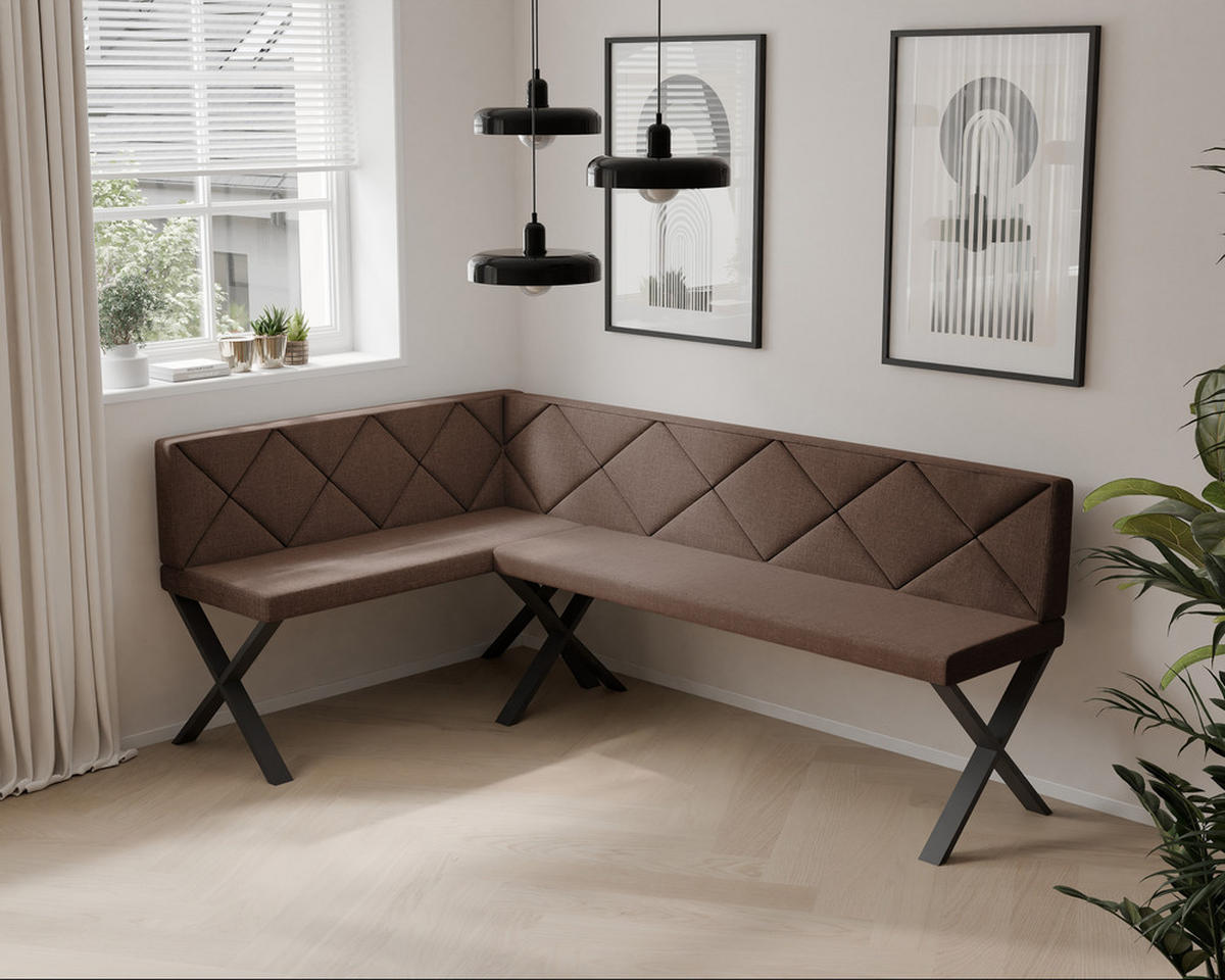 ECKBANK links VERO X Webstoff gesteppt, 142/196 cm Braun - Braun, Textil/Metall (142/196cm) - Idohome