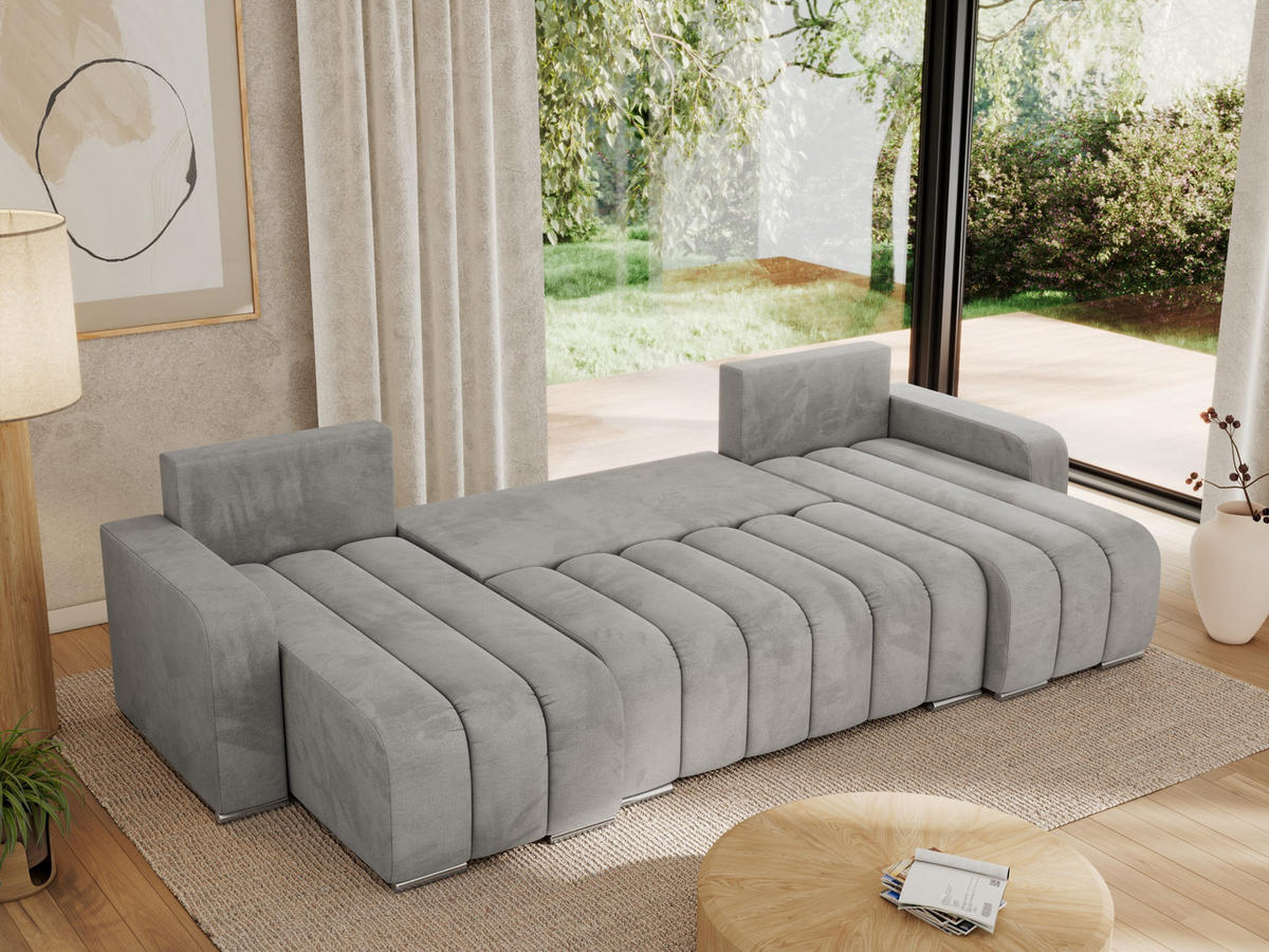 WOHNLANDSCHAFT KIRASSO U Hellgrau Velvet - Hellgrau/Grau, Textil/Metall (320/86/147cm) - MKS