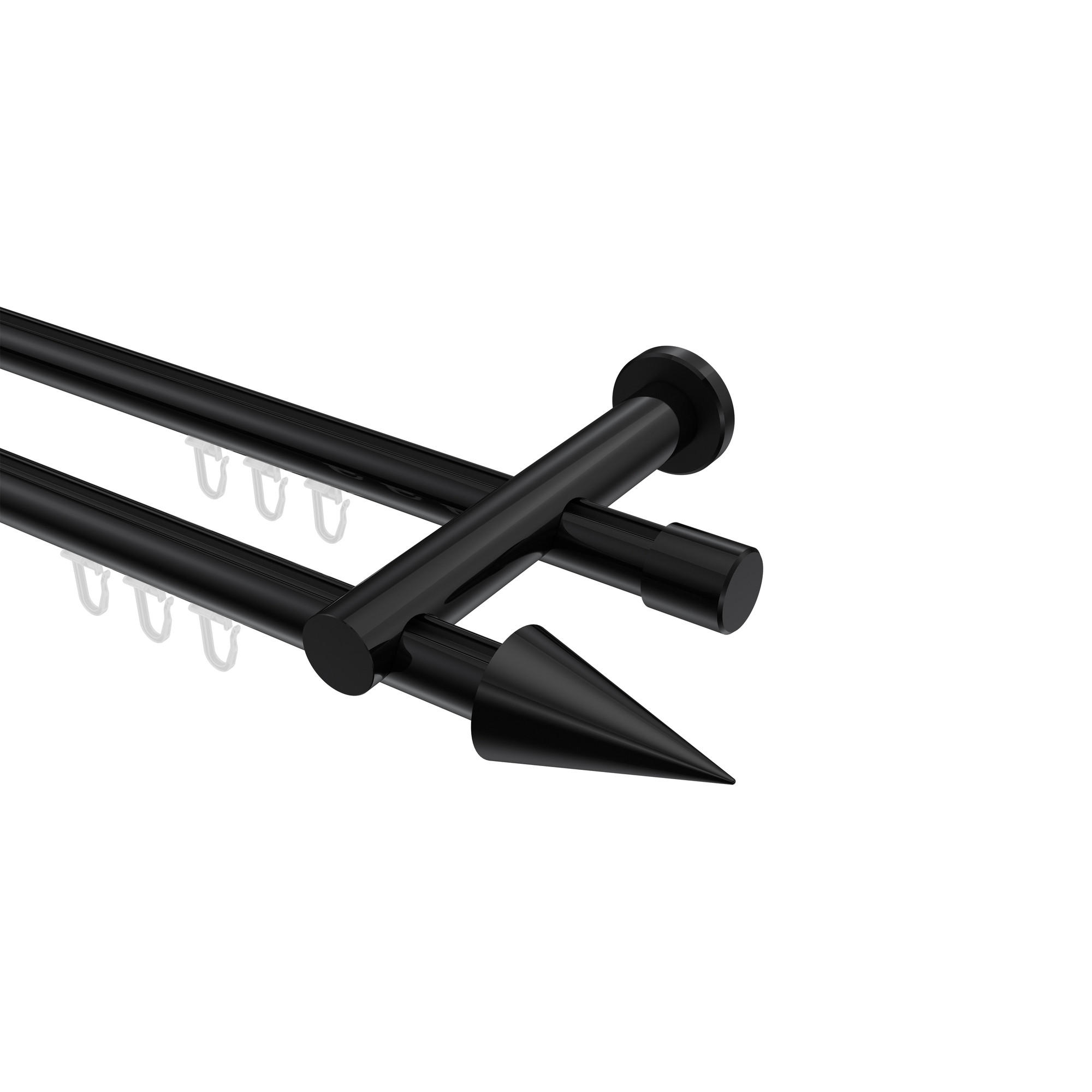 INNENLAUF-GARDINENSTANGEN-SET Platon Savio 120 cm, 2-läufig, 20 mm Ø Schwarz - Schwarz, Metall (120cm) - INTERDECO
