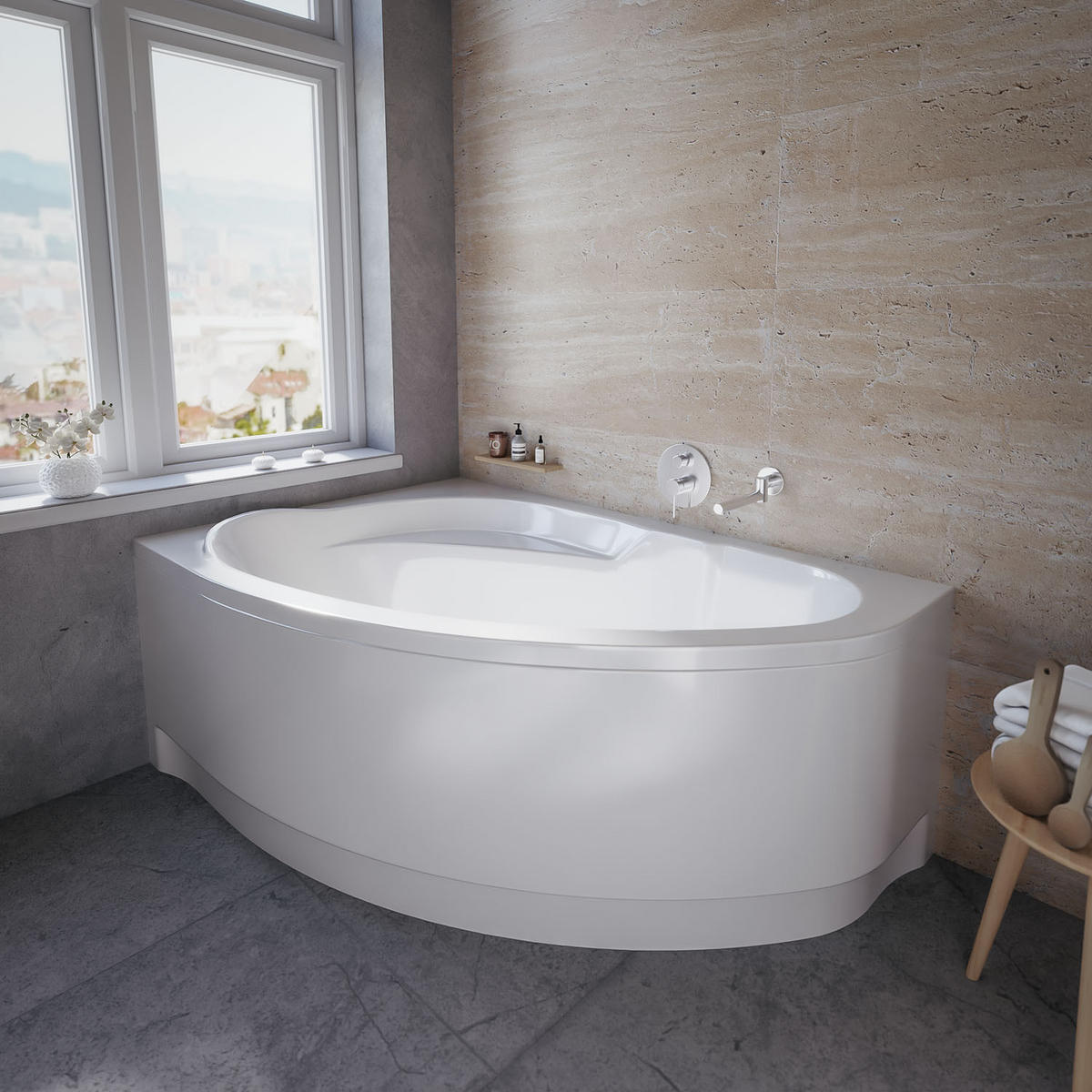 BADEWANNE Eckwanne MAREA 160/100 Rechts mit Schürze Ablauf Füße - Weiß, Kunststoff (100/57.5/160cm) - bad land