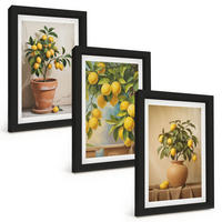 BILDER SET 3er Set - 20x30 cm Schwarzer Rahmen - Zitronenbäumchen im Topf und in der Vase - Schwarz, Kunststoff (20/30cm) - TULUP