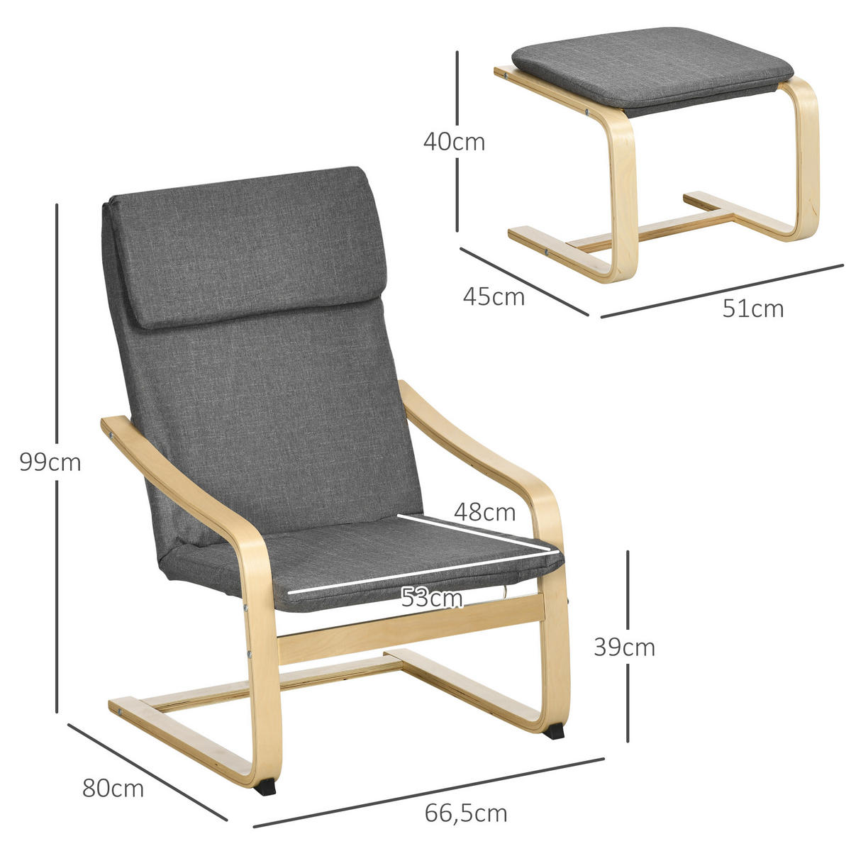 RELAXSESSELSET Grau - Grau, Kunststoff (80/99/66.5cm) - HOMCOM