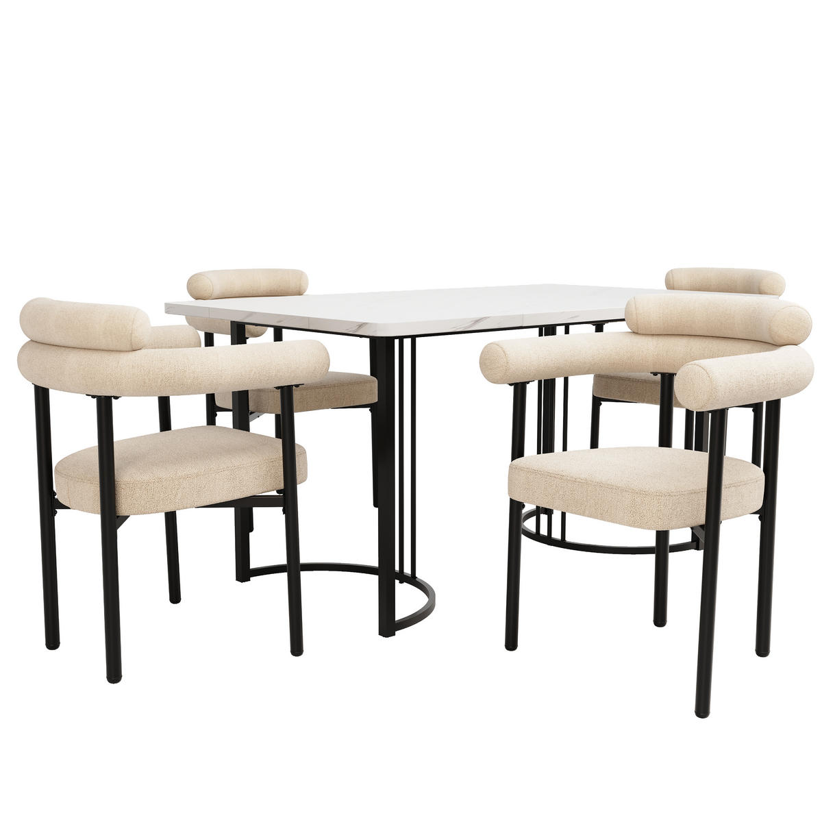 ESSTISCHSET 5-Teilig Mit 4 Hohlen Sesseln, Metallbeine, Cremefarben - Multicolor, Metall (140/75/80cm) - FLIEKS