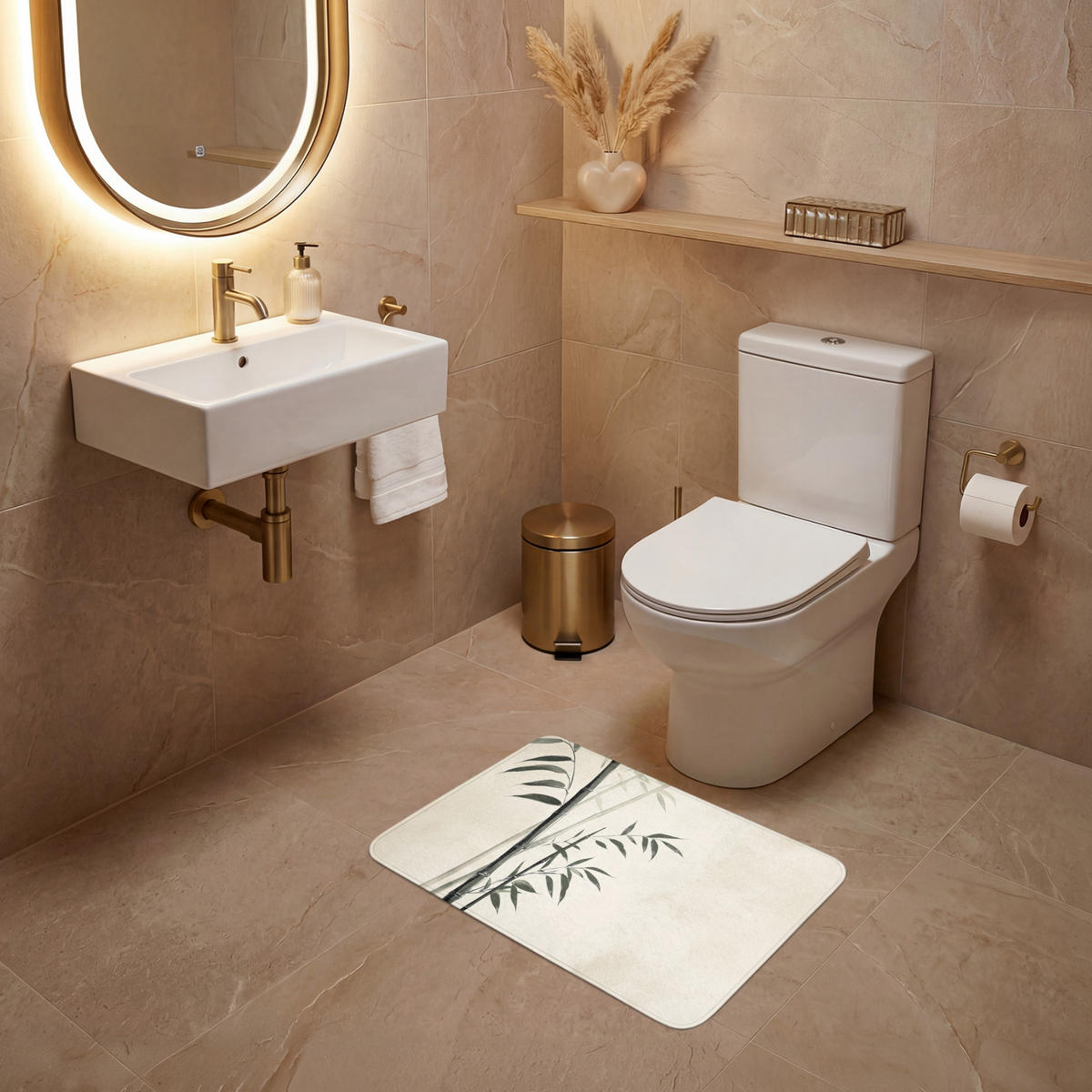 WC PŘEDLOŽKA Japandi - Bambus - béžová 60x40 cm - ecru, textil/plast (60/1cm) - OnlyWow