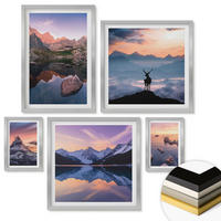 WANDBILDER 5er Set - 50x50 cm & 20x30 cm & 40x60 cm Silberner Rahmen - Landschaften Berge Seen jelen - Silberfarben, Kunststoff (40/60cm) - ArtPrintCave