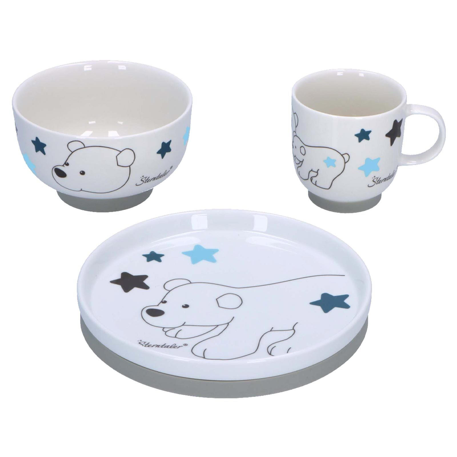 KINDER PORZELLAN-GESCHIRR-SET Eisbär Elia 3er Set - Blau, Keramik (1/1/1cm) - Sterntaler