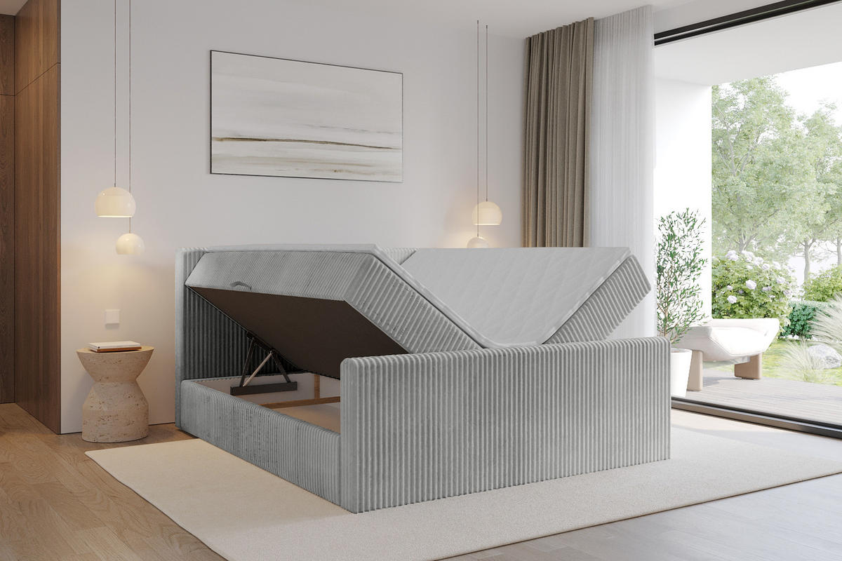 BOXBETT mit Matratze H4 und Lattenrost - TOLO-Z - 180x200 Cord - Hellgrau - Hellgrau, Holzwerkstoff (180/200cm) - ALTDECOR