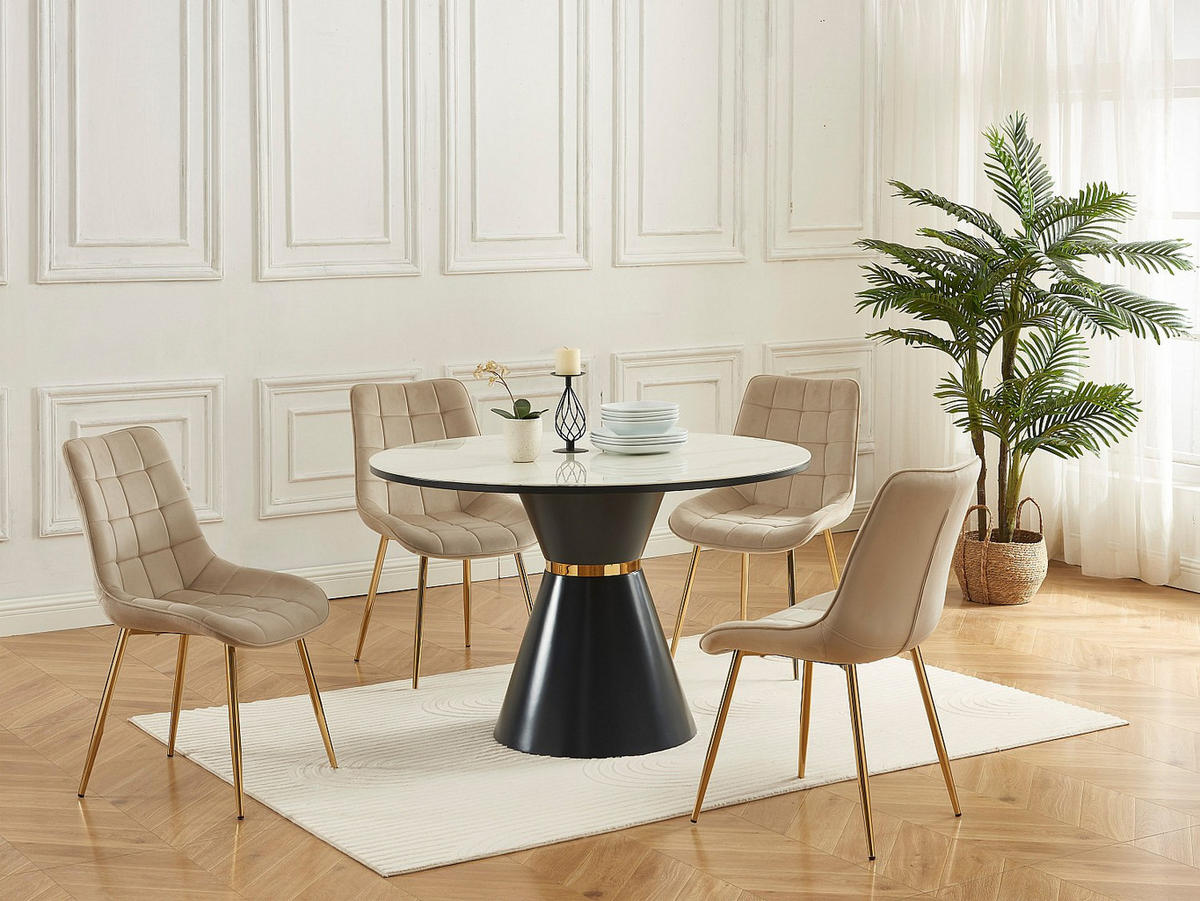 POLSTERSTUHL 2er-Set - Samt & goldfarbenes Metall - Beige - OLLUA - Beige, Textil (49.5/87/60cm) - Vente-Unique