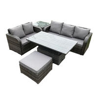 LOUNGESOFA Polyrattan 6-Sitzer - Dunkelgrau/Grau, Glas/Kunststoff - Fimous