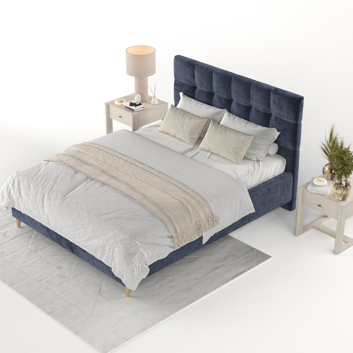 POLSTERBETT Cora 140/200 cm Marineblau im Lotta Stoff - Naturfarben/Dunkelblau, Holz/Holzwerkstoff (140/200cm) - AltaBeds