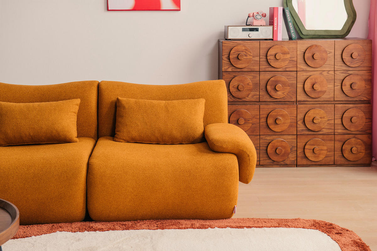 2-SITZER-SOFA Bouclé-Stoff Cremebeige - Hellbraun, Textil (194/73/95cm) - MILYsofa