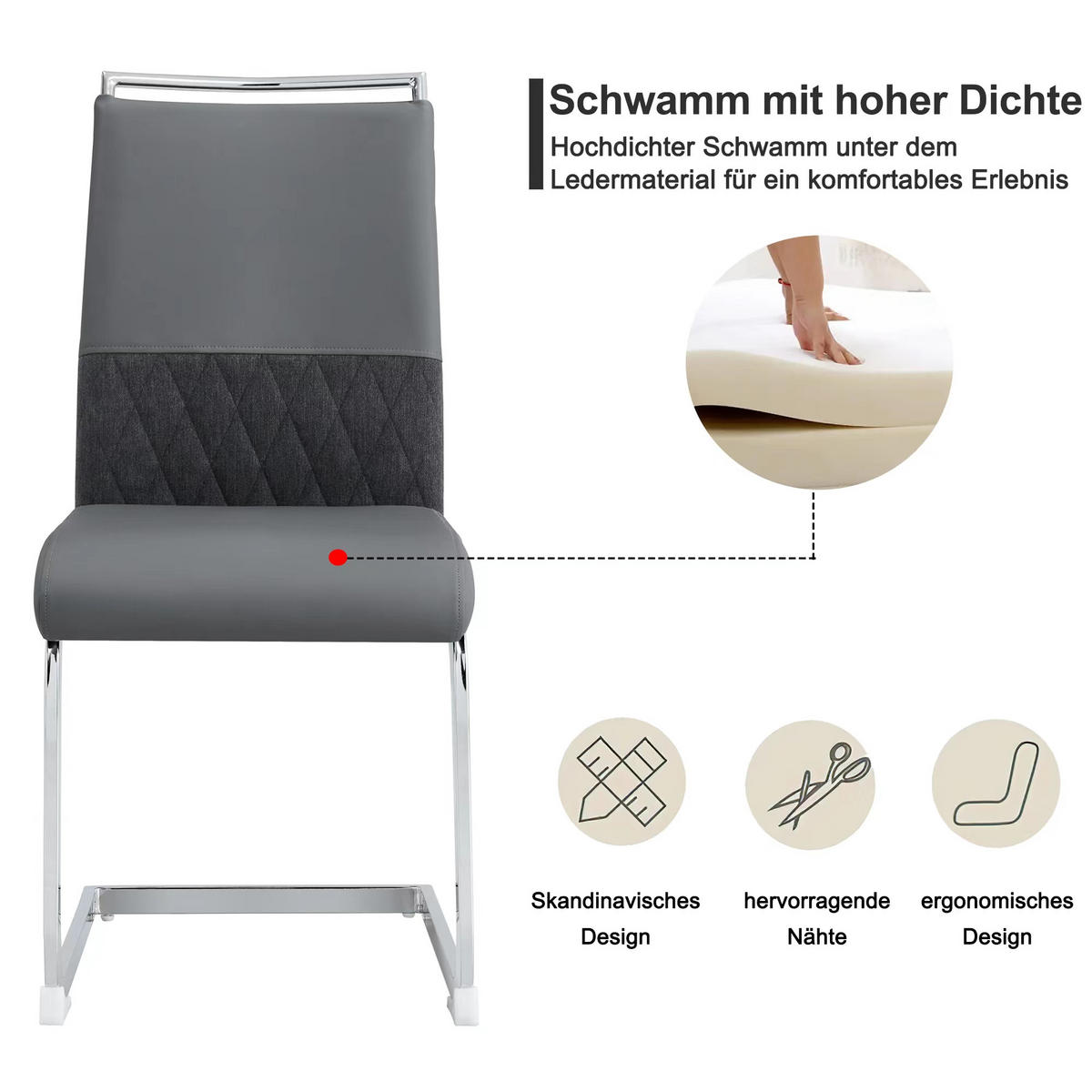 ESSZIMMERSTUHL 2er-Set mit Kunstleder- und Leinenpolsterung, ergonomischer Küchen- und Bürostuhl, grau - Grau, Kunststoff (48/95/42cm) - Luhomfu