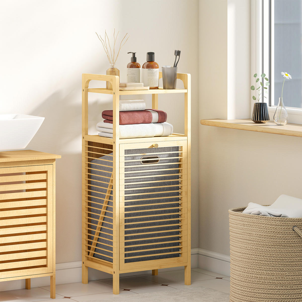 BADEZIMMERSCHRANK DE-17340 Natur - Naturfarben, Naturmaterialien (30/95/40cm) - ComfortXL