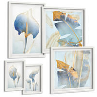 BILDER SET 5er Set - 50x50 cm & 20x30 cm & 40x60 cm Weißer Rahmen - Blaue Blumen im Hintergrund - Weiß, Kunststoff (40/60cm) - TULUP