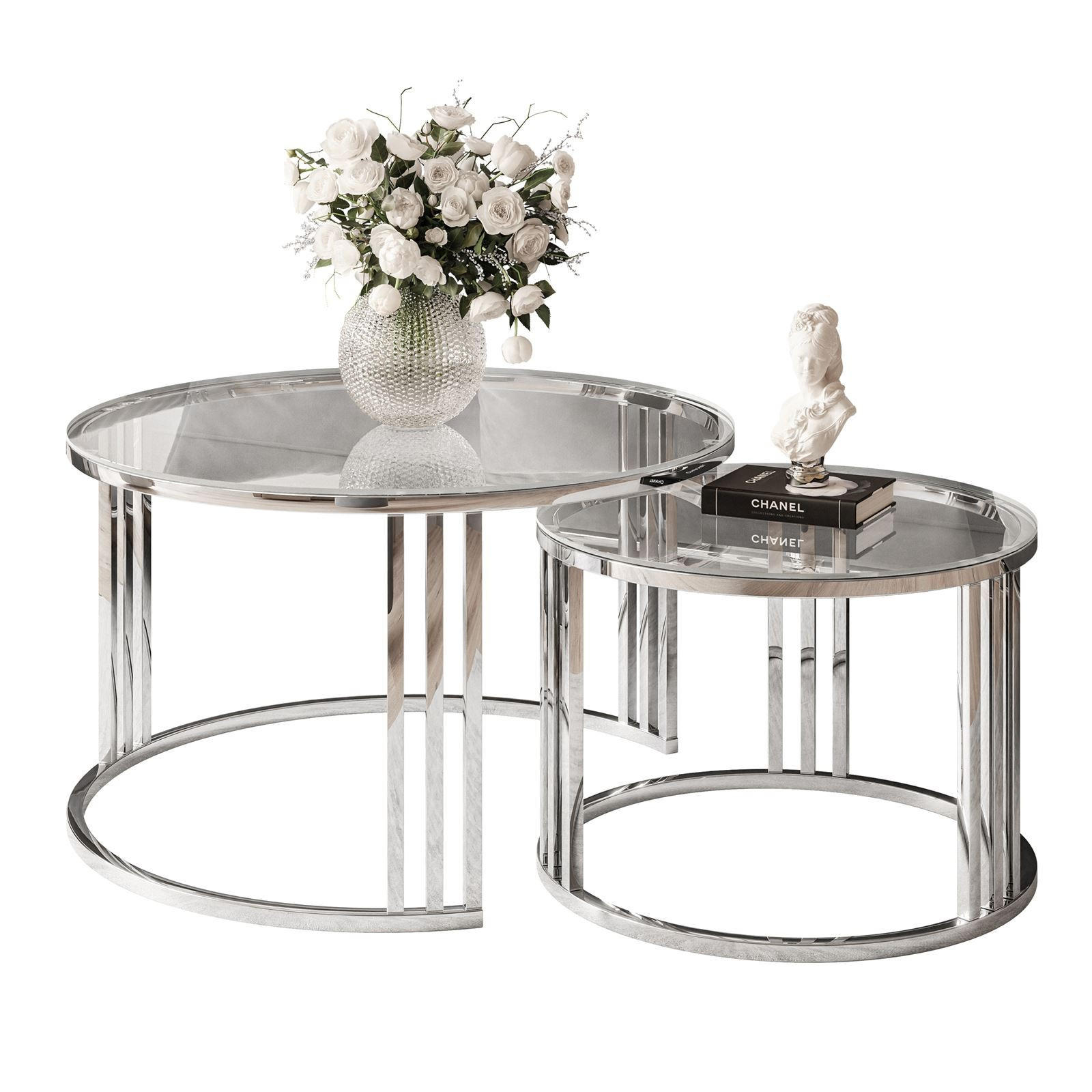 Lookway Couchtisch Silber, Transparent 70x48x70 cm