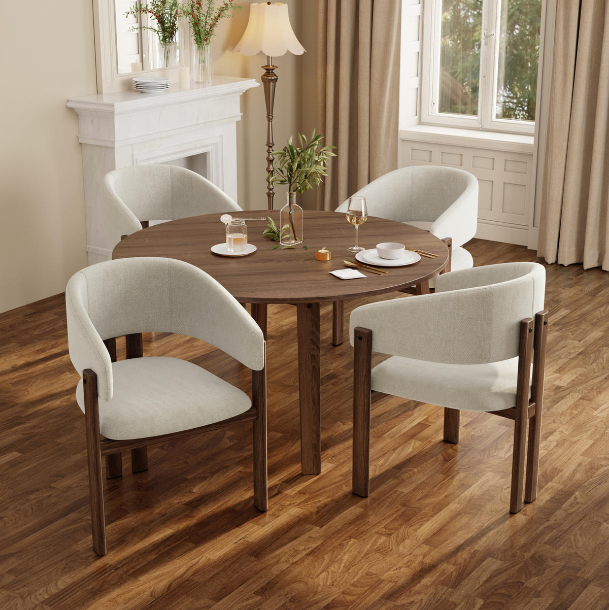 ESSZIMMERSTUHL 2er-Set mit Armlehnen Walnuss/Beige - Walnussfarben, Holz (52.5/83/61.5cm) - Meubliv