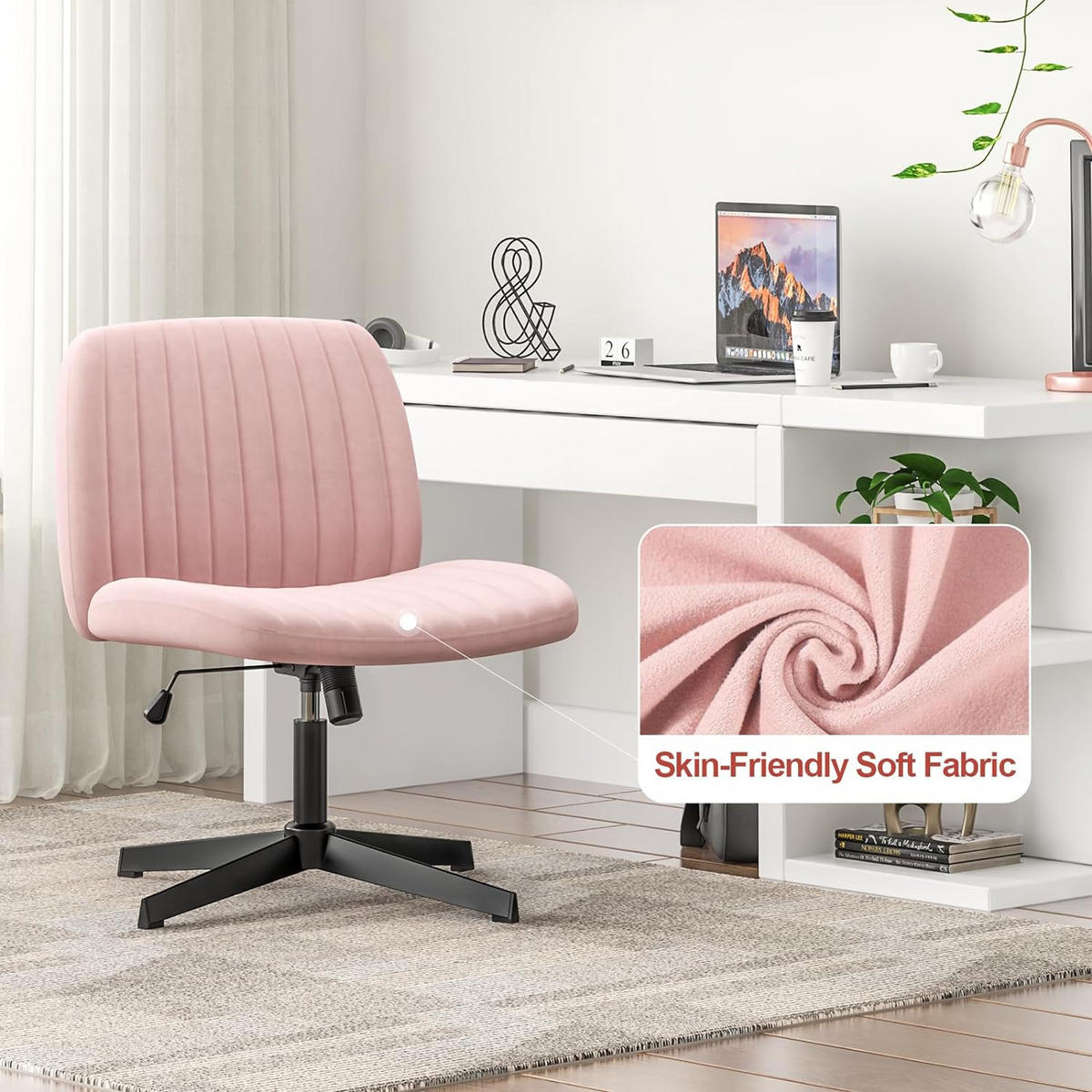 BÜROSTUHL modern, ohne Armlehnen, ohne Rollen, Kreuzgestell – Schwarz - Pink, Metall (66/90/45cm) - Rattantree