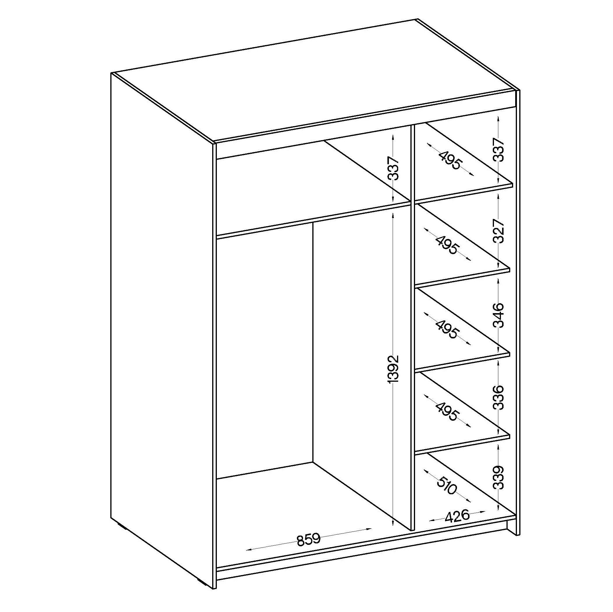 Thumbnail - Masseno Drehtürenschrank, Sonoma Eiche, Holzwerkstoff, 5 Fächer, Rechteckig, 133x190.5x53 cm, Schlafzimmer, Kleiderschrä...