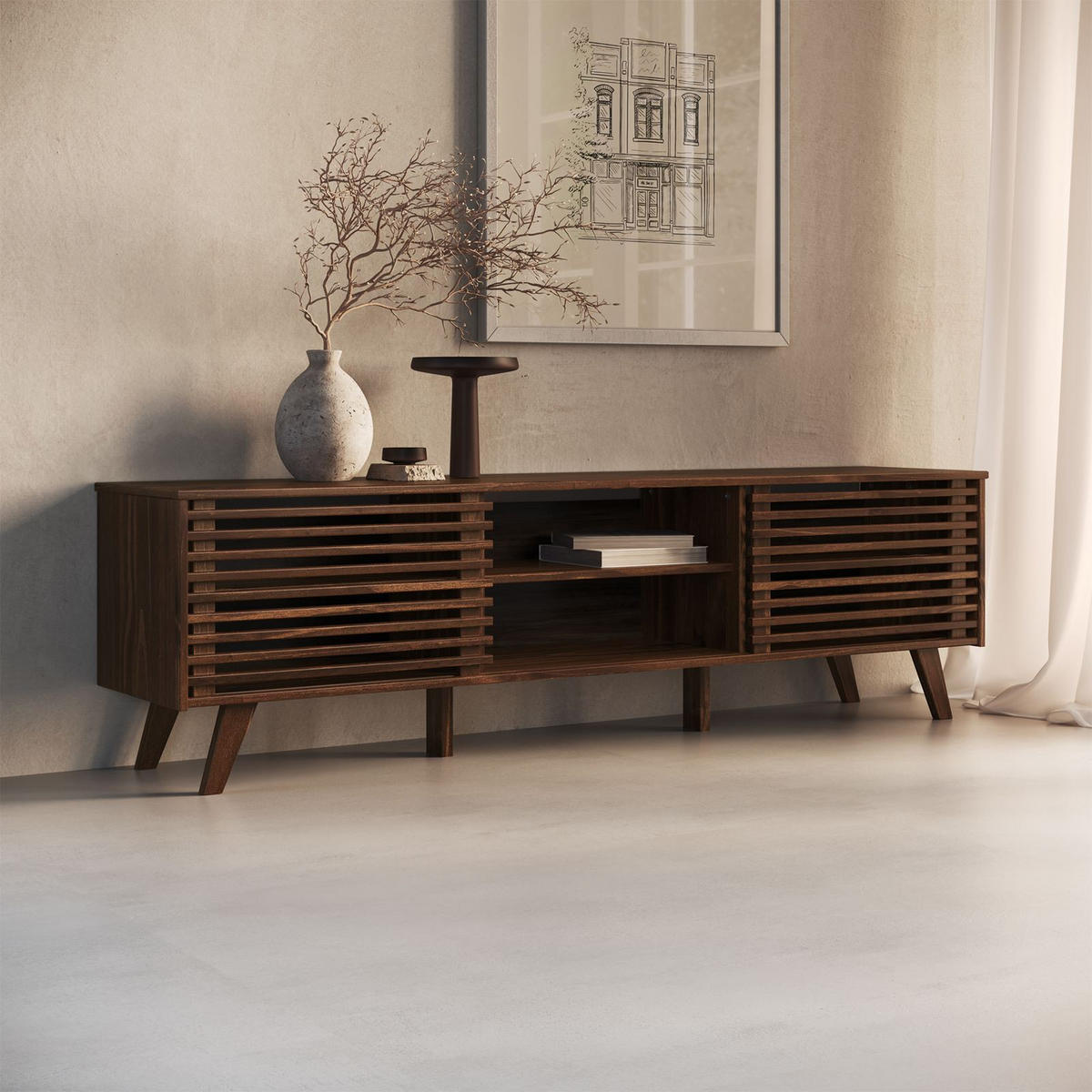 LOWBOARD RIAN nussbaum - Nussbaumfarben, Holz (175/50/38cm) - IDIMEX