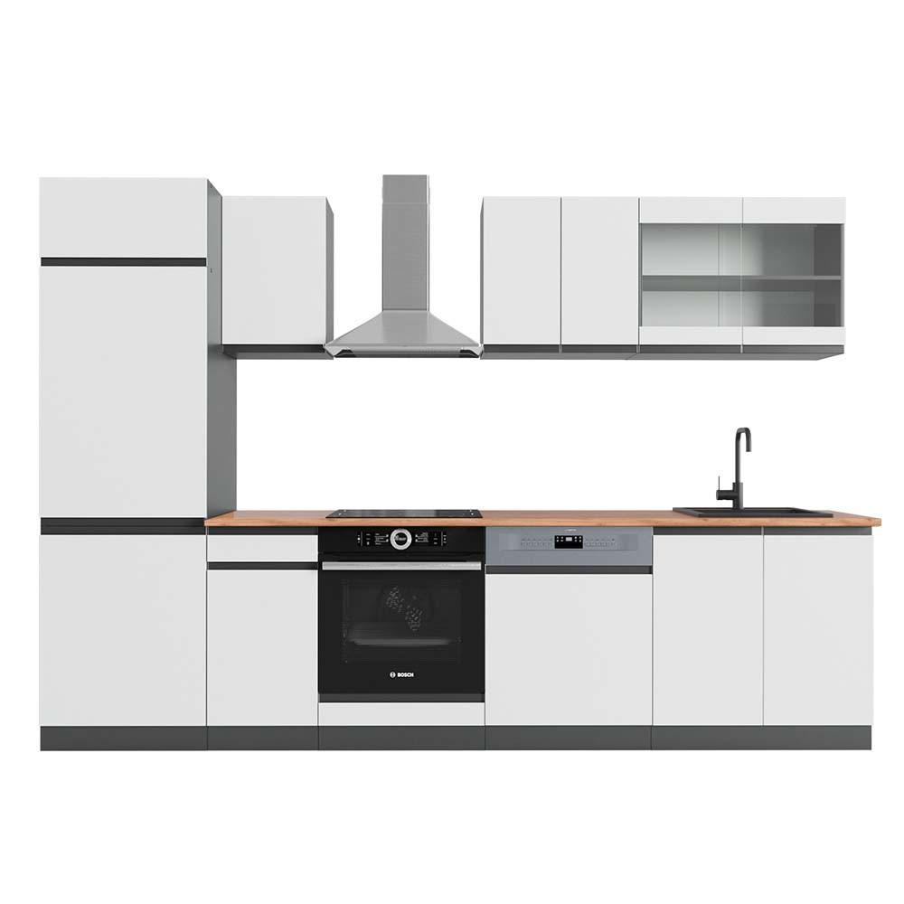 KÜCHENZEILE R-Line Weiß/Anthrazit 300 cm, AP Eiche - Anthrazit/Weiß, Holzwerkstoff (300/81.6/60cm) - Vicco