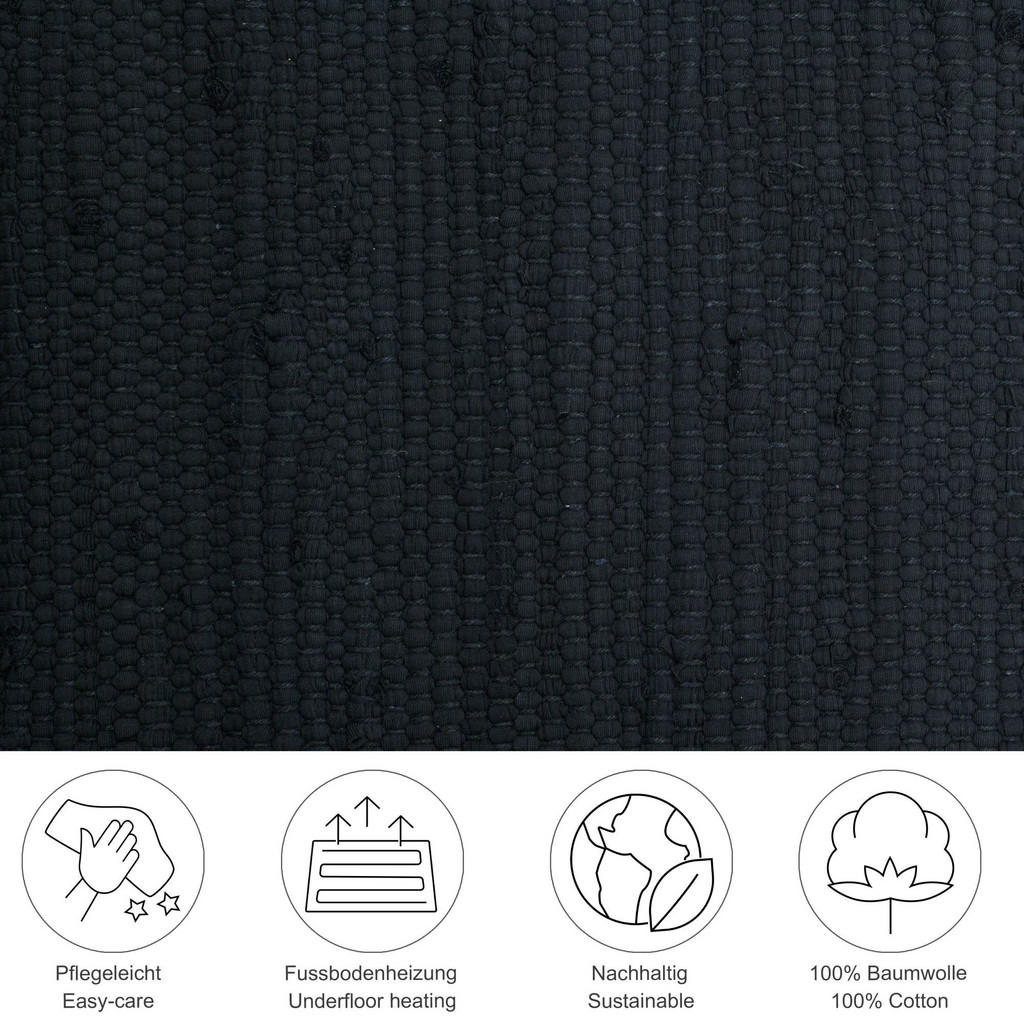 Thumbnail - Rug and Roll Fleckerlteppich, Schwarz, Textil, Uni, Rechteckig, 90x160 cm, für Fußbodenheizung geeignet, Teppiche & Böde...