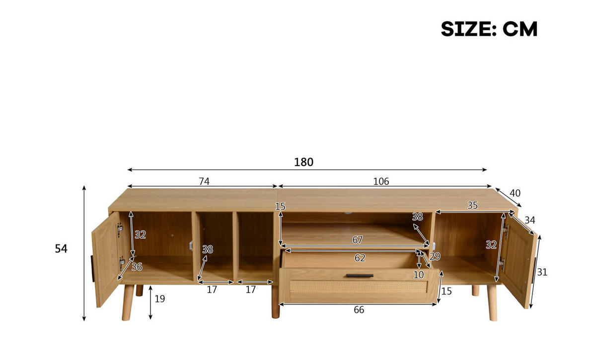 SIDEBOARD in Holzoptik 180/40/54 cm - Hellbraun, Holzwerkstoff (40/54/180cm) - Urban Meuble