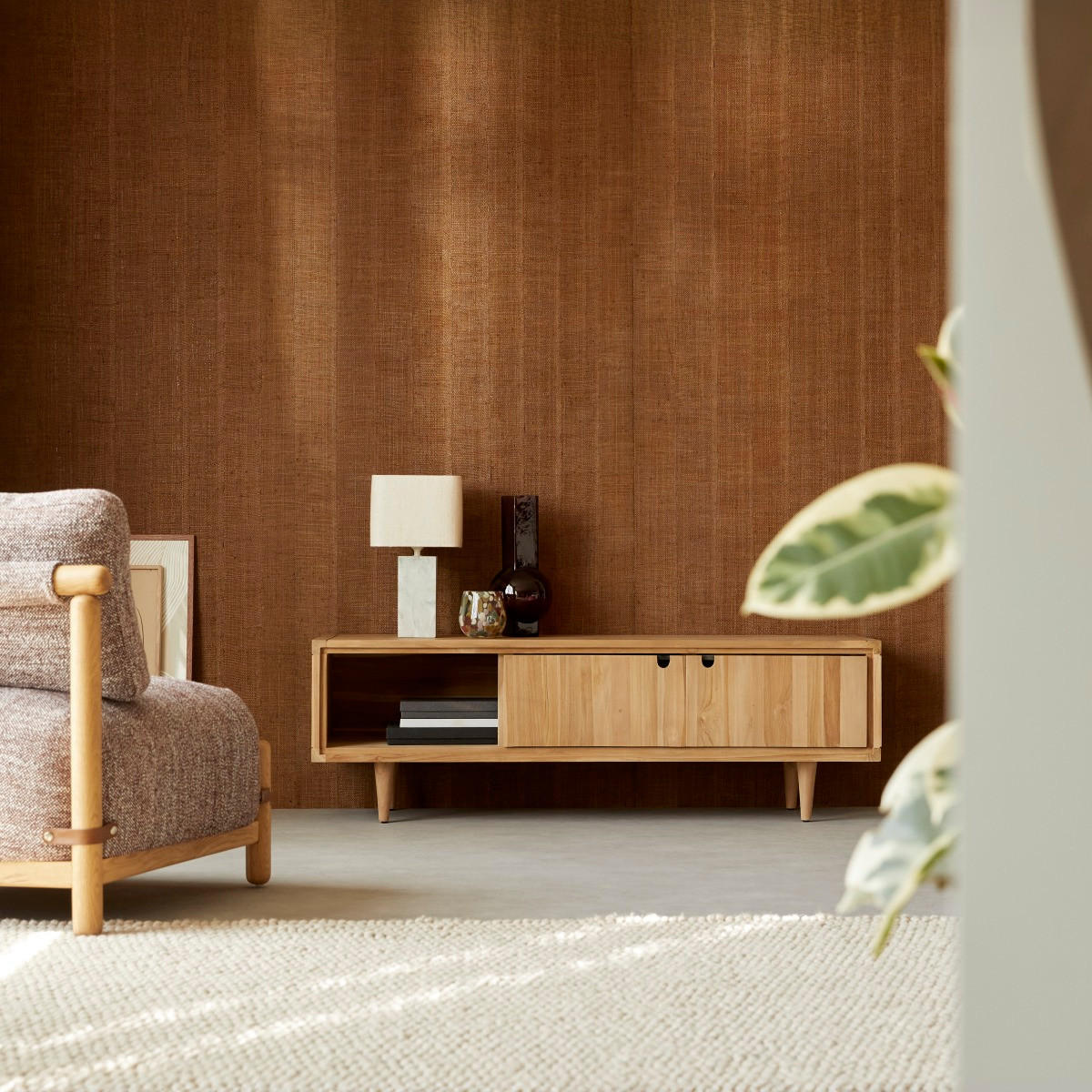 TV-SCHRANK Jonàk Natur aus Teak - Naturfarben, Holz (140/45/45cm) - Tikamoon