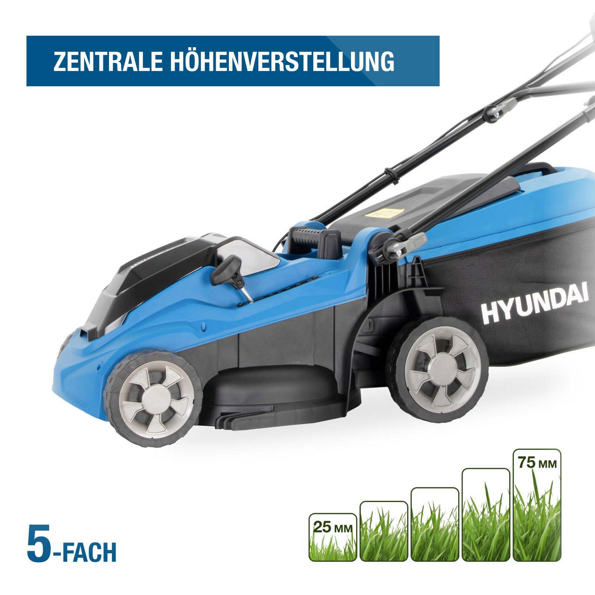 40V Akku-Rasenmäher Brushless – 37 cm Schnittbreite, inkl. 2 x 4.0Ah Akku & Ladegerät – 40L Korb - Blau, Kunststoff (38.6/101/120.5cm) - HYUNDAI