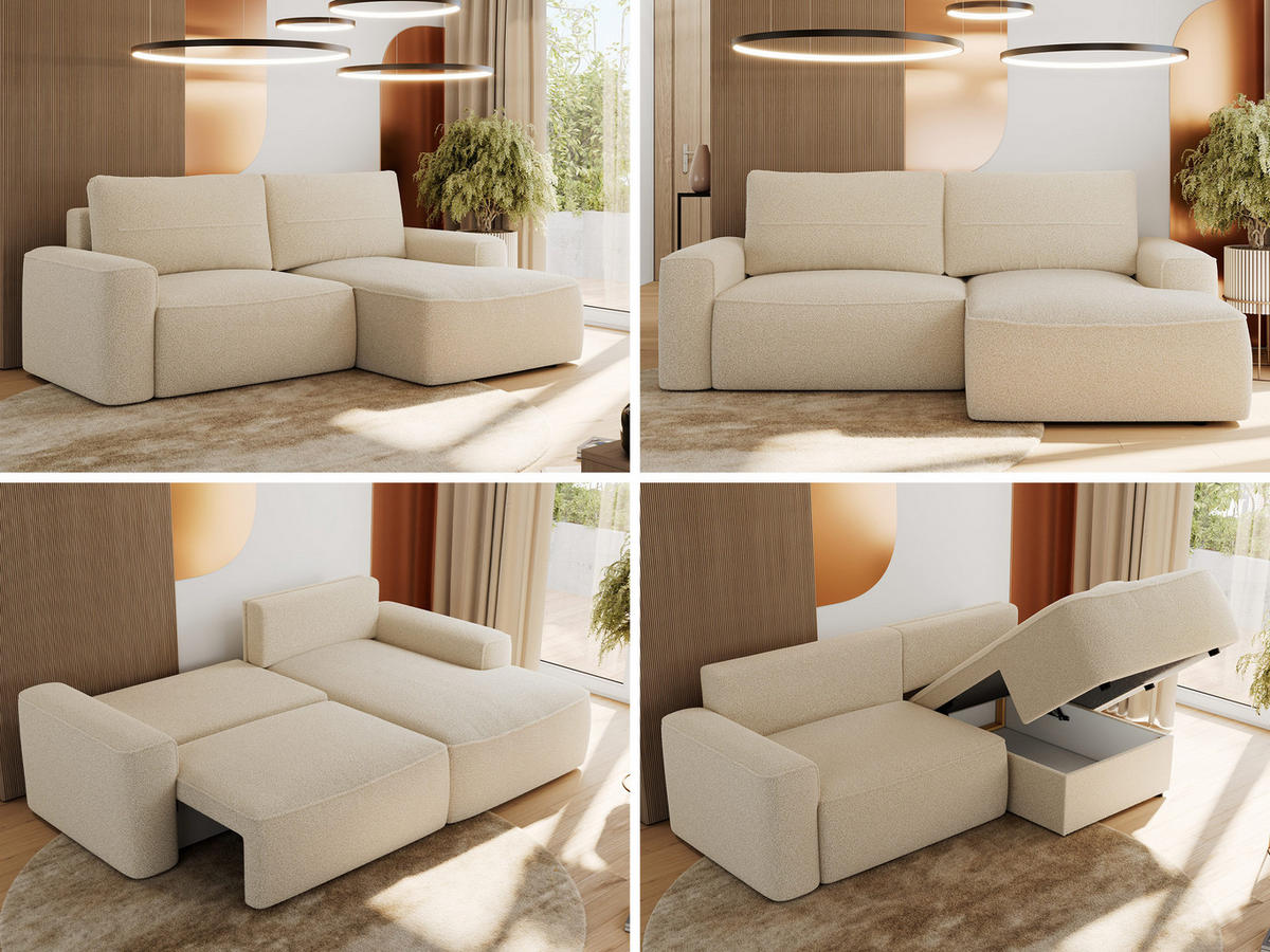ECKSOFA BELLUNO L Beige Boucle - Rechts - Beige/Schwarz, Textil (233/144cm) - MKS