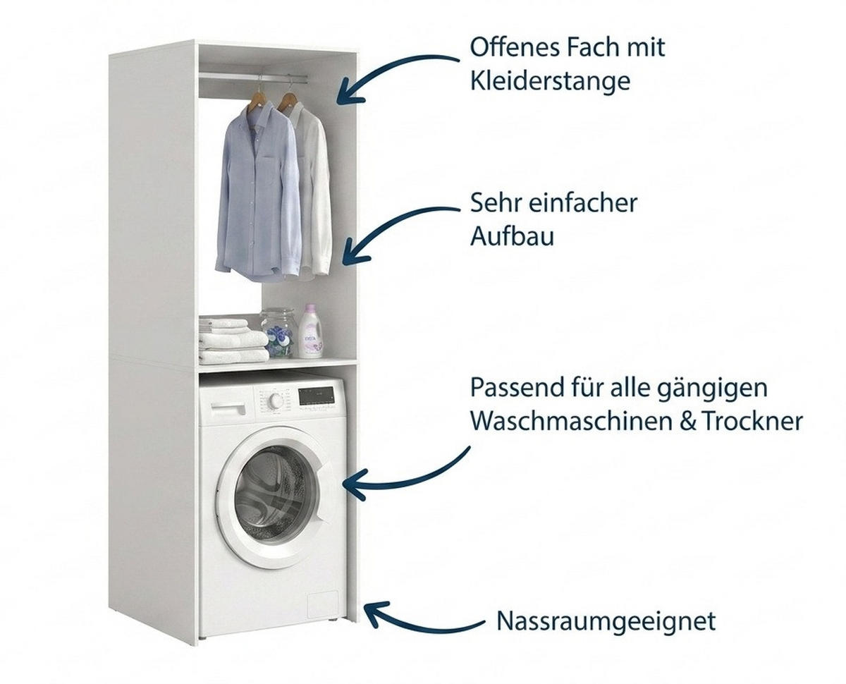 WASCHMASCHINENSCHRANK Mixx (B/H/T: ca. 66/195/66 cm) in Weiß/weiß - Weiß, Holzwerkstoff (66/195/66cm)