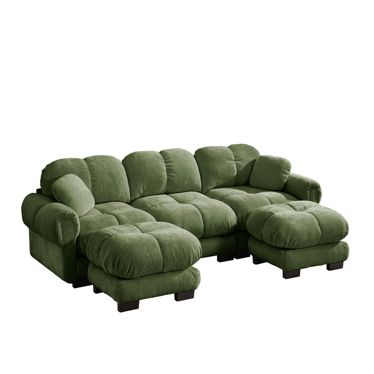 SOFA U-Form 3-Sitzer mit Hocker Chenille Grün - Grün, Holz (149/90/260.1cm) - Meubliv