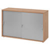 SCHIEBETÜRENSCHRANK - 2 Ordnerhöhen 40/120/74,8 cm in Nussbaumfarben/Silberfarben Bogengriff (Metall) - Silberfarben/Nussbaumfarben, Holzwerkstoff (120/74.8/40cm) - bümö