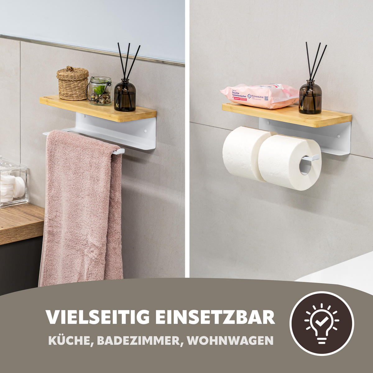 KÜCHENROLLENHALTER mit Bambusablage - Weiß, Metall (32/9.5/13cm) - eluno