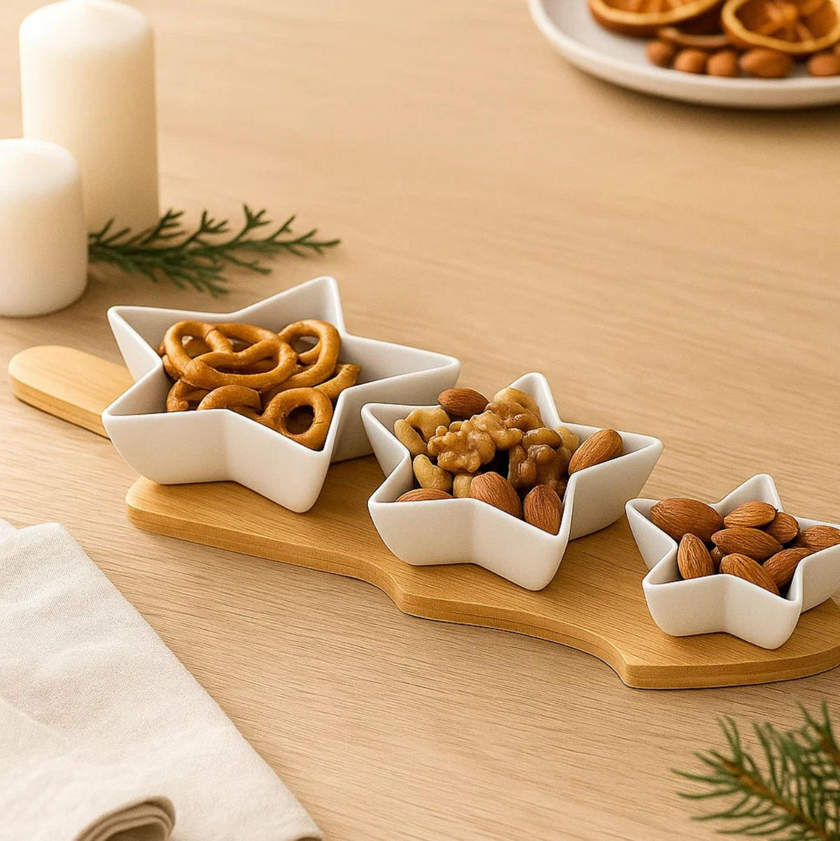 SNACKSCHALEN Glaciera mit Bambustablett - Weiß, Naturmaterialien (14/1/42cm) - Excellent Houseware