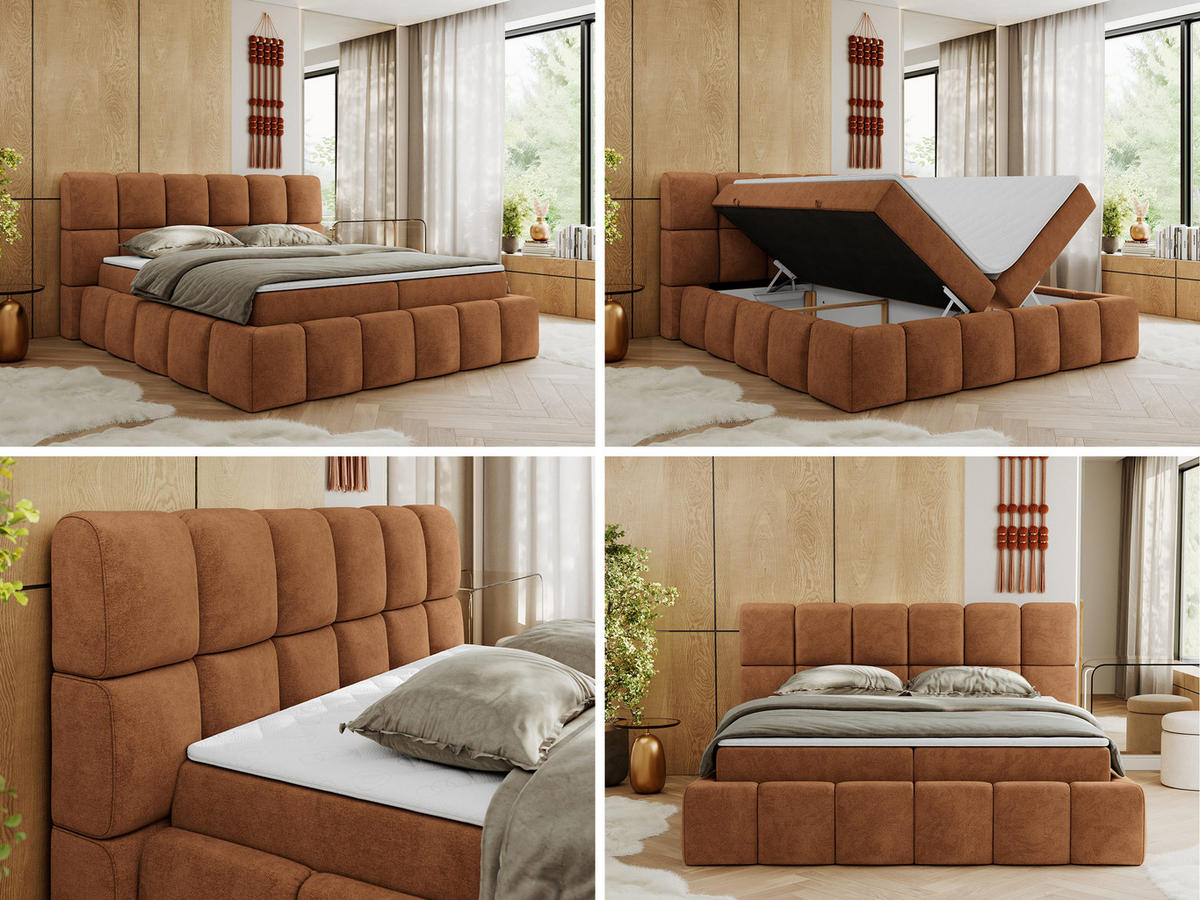 BOXBETT NIRA 140/200 - Orange Strukture - H4 - Orange, Holz/Textil (140/200cm) - MKS