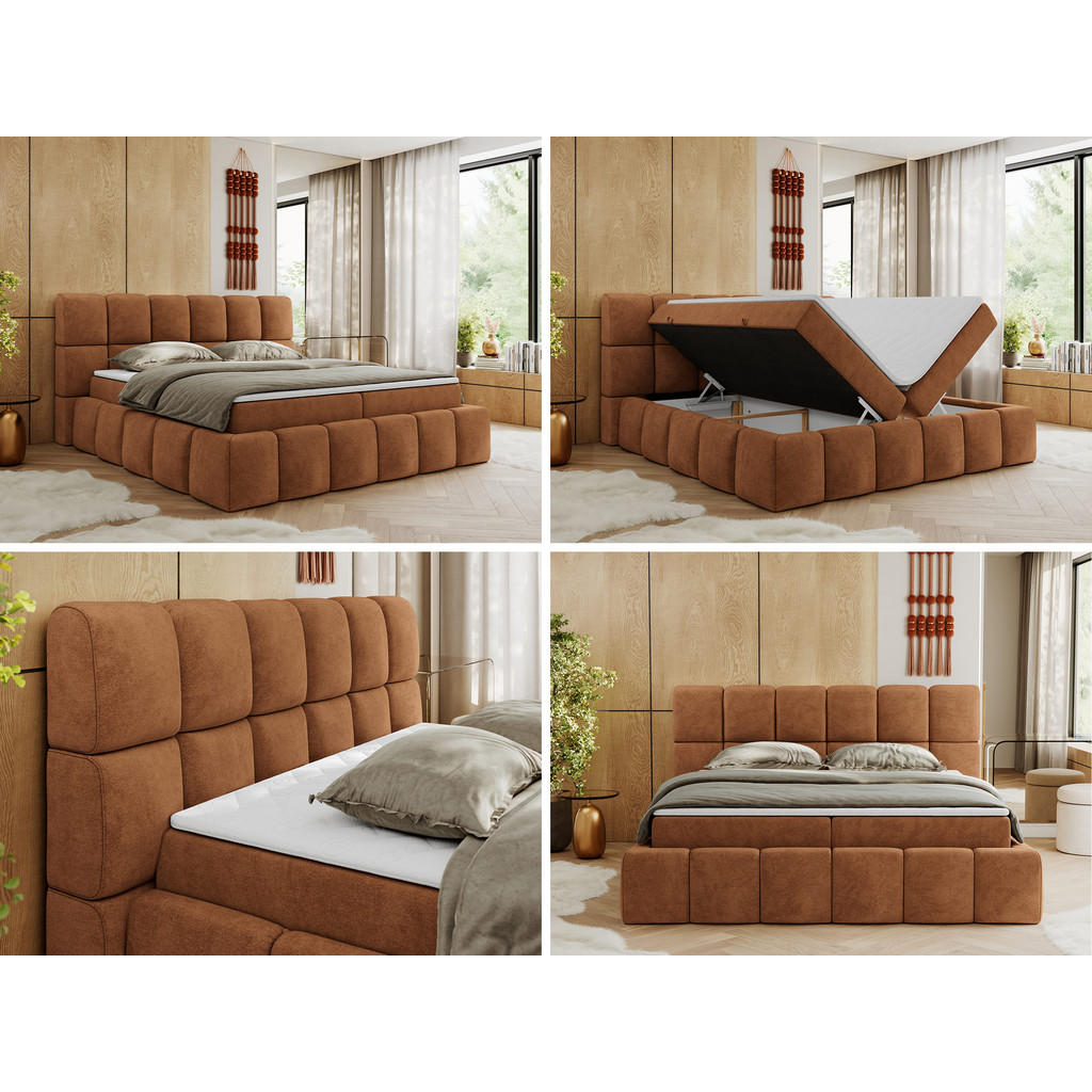 Thumbnail - MKS Boxbett, Orange, Textil, 2-Sitzer, H3, 7-Zonen, Rechteckig, 200x200 cm, Oeko-Tex®, Schlafzimmer, Betten, Boxspringbe...